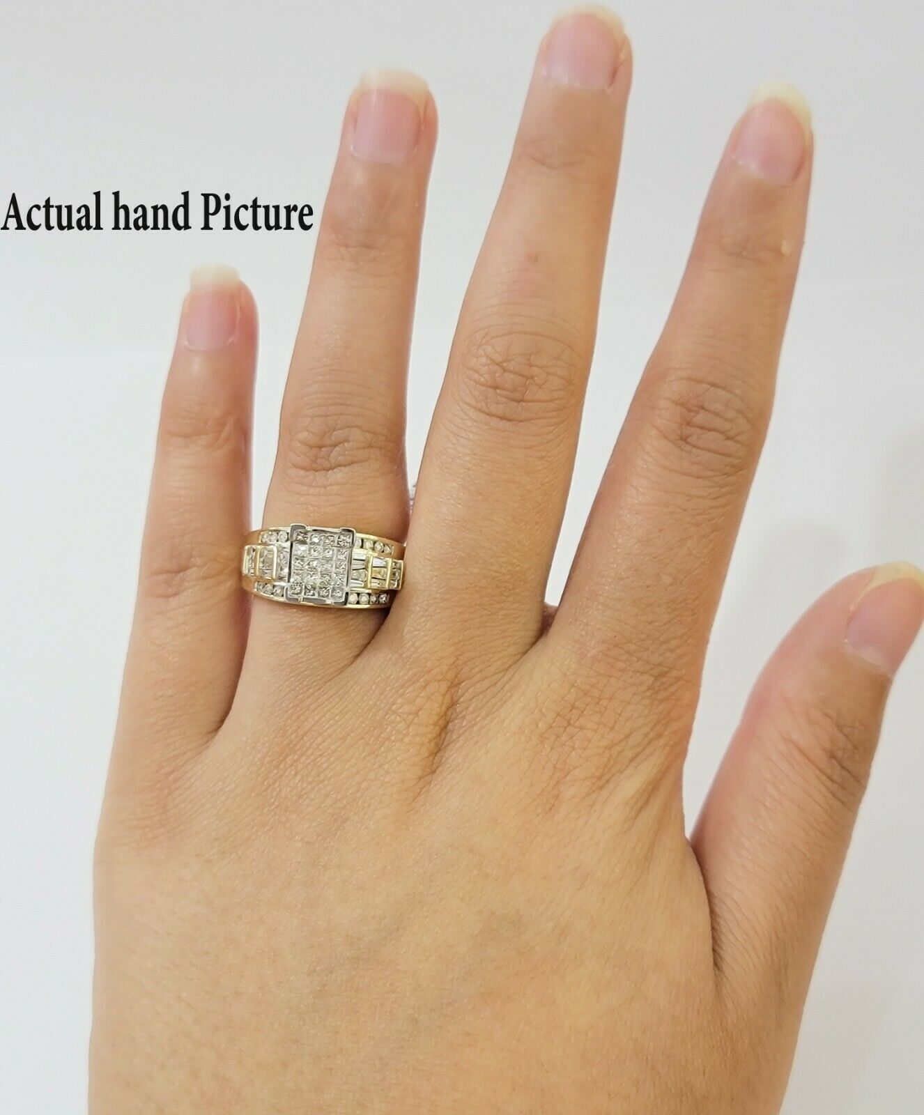 14k Yellow Gold 1CT Diamond Ladies Ring Princess Cut Baguette Round Diamd, Women - GoldenlinQ