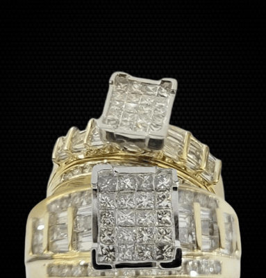 14k Yellow Gold 1CT Diamond Ladies Ring Princess Cut Baguette Round Diamd, Women - GoldenlinQ