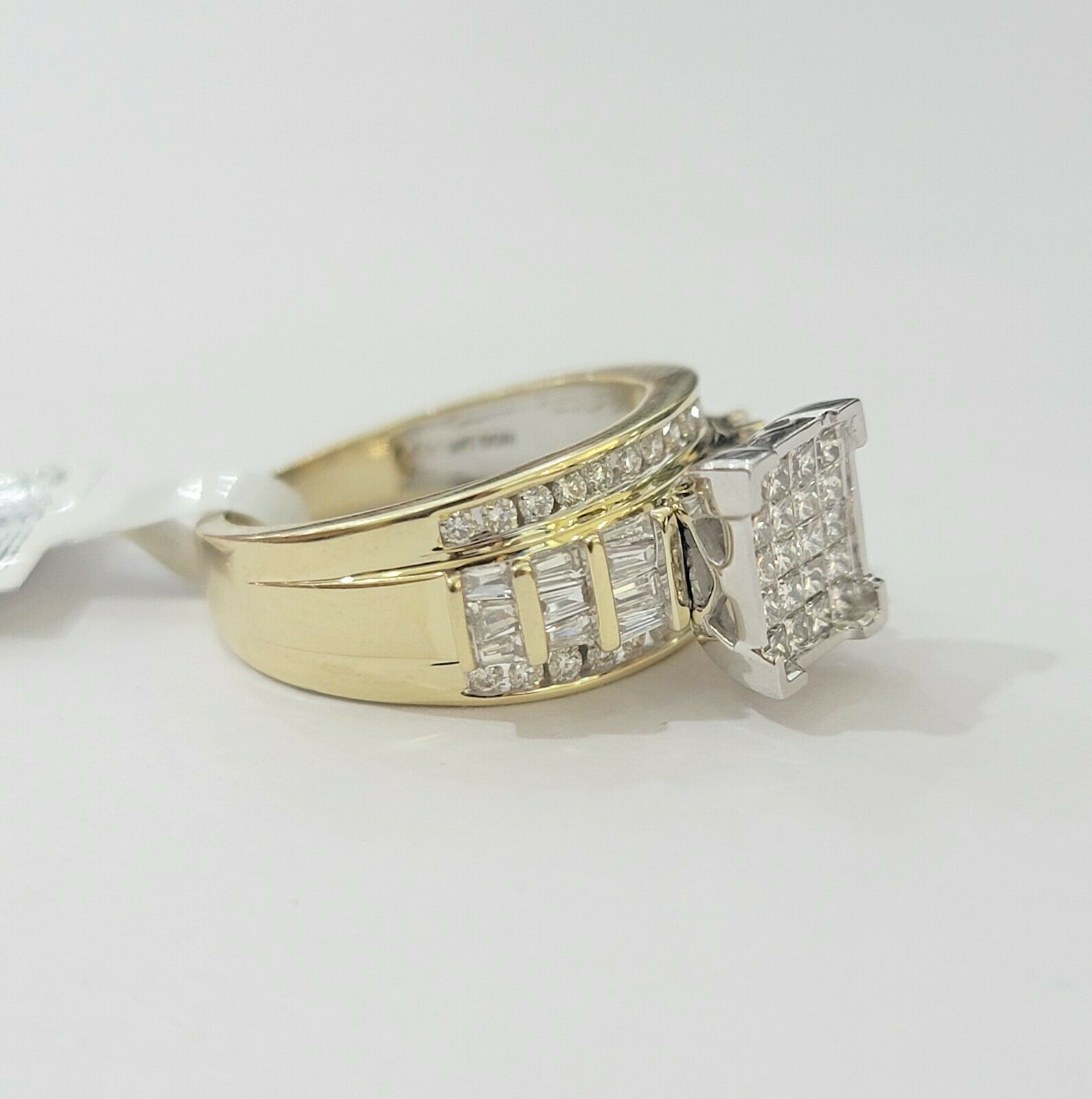 14k Yellow Gold 1CT Diamond Ladies Ring Princess Cut Baguette Round Diamd, Women - GoldenlinQ