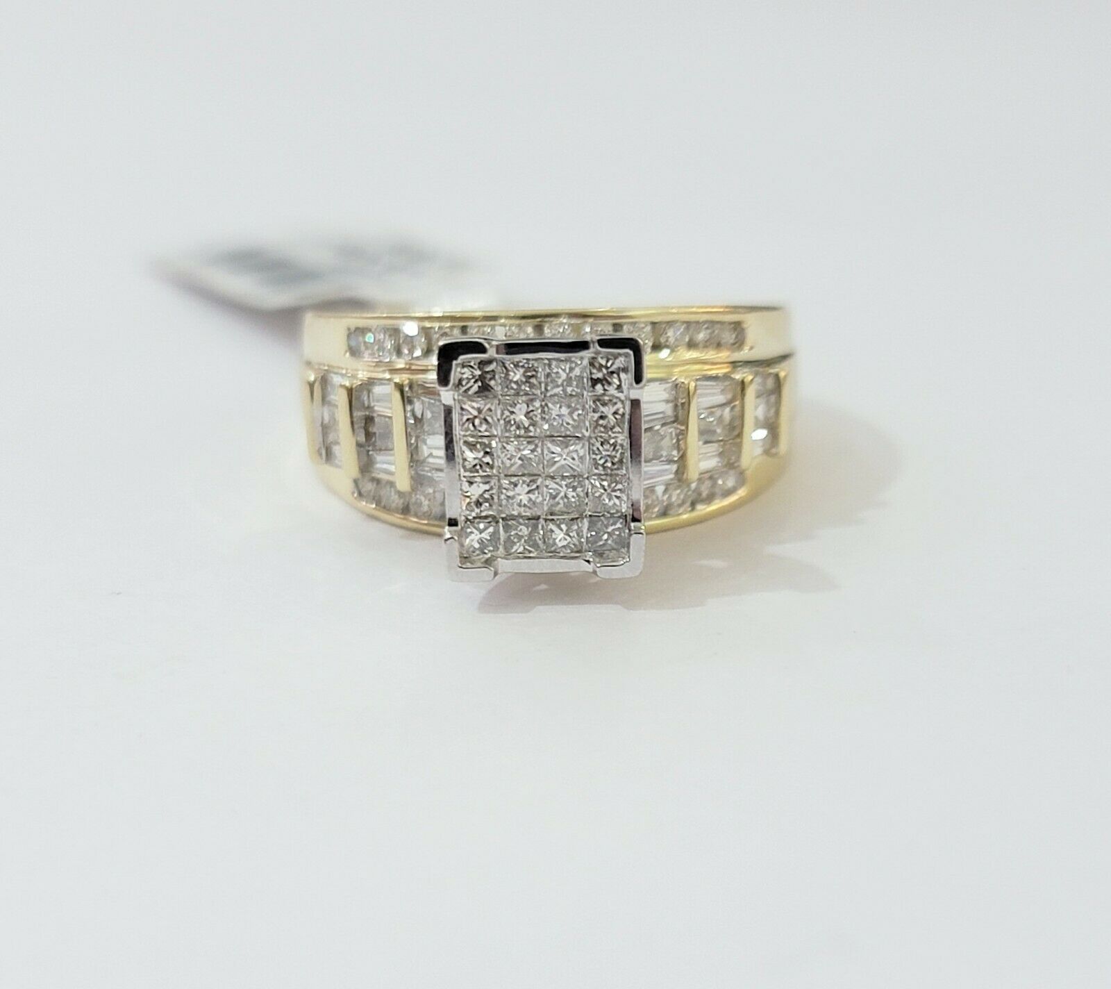 14k Yellow Gold 1CT Diamond Ladies Ring Princess Cut Baguette Round Diamd, Women - GoldenlinQ