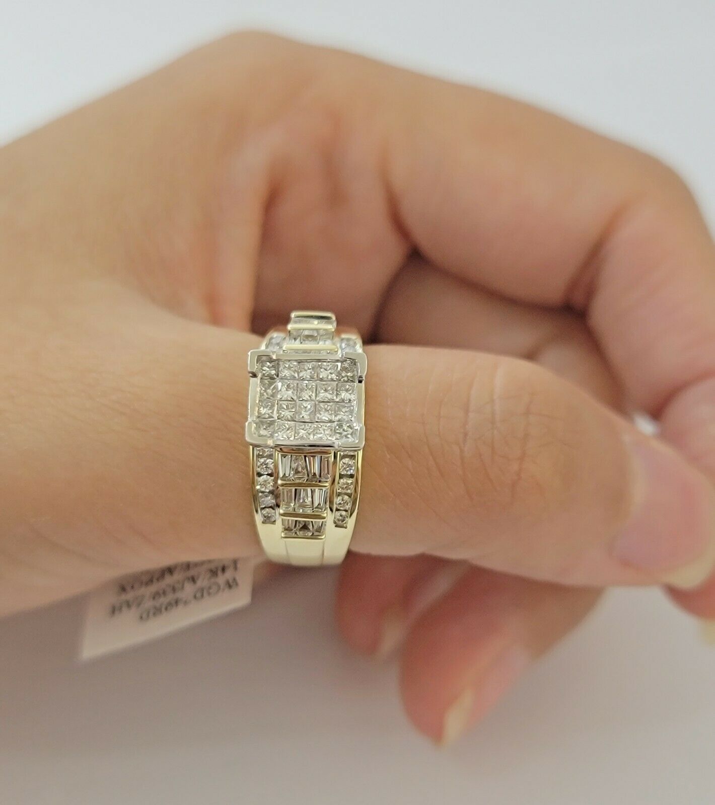 14k Yellow Gold 1CT Diamond Ladies Ring Princess Cut Baguette Round Diamd, Women - GoldenlinQ