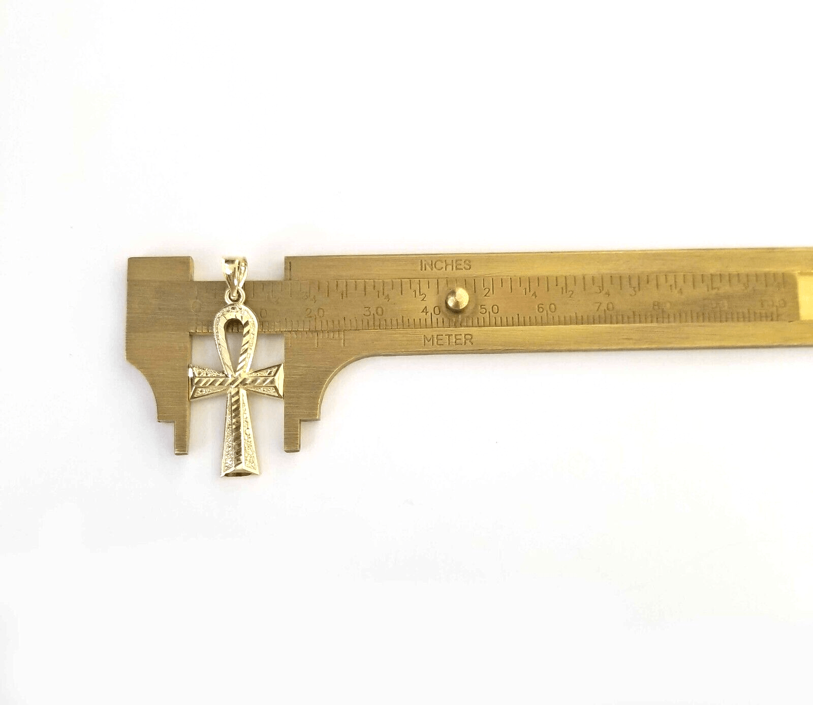 14k Yellow Gold Ankh Cross Charm Pendant 1.5'' Diamond Cut Chain Real 14kt SALE - GoldenlinQ