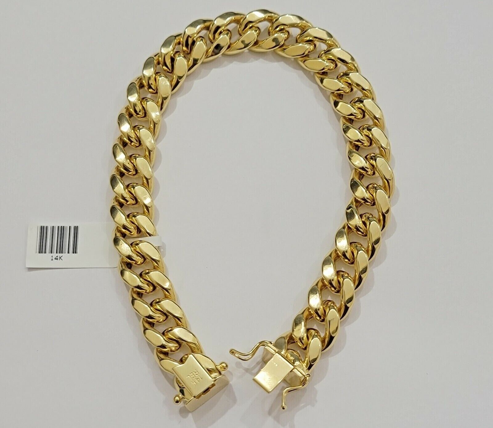 14k Yellow Gold Bracelet 13mm Miami Cuban Link 8.5 Inch Box Clasp Men Real 14kt - GoldenLinQ
