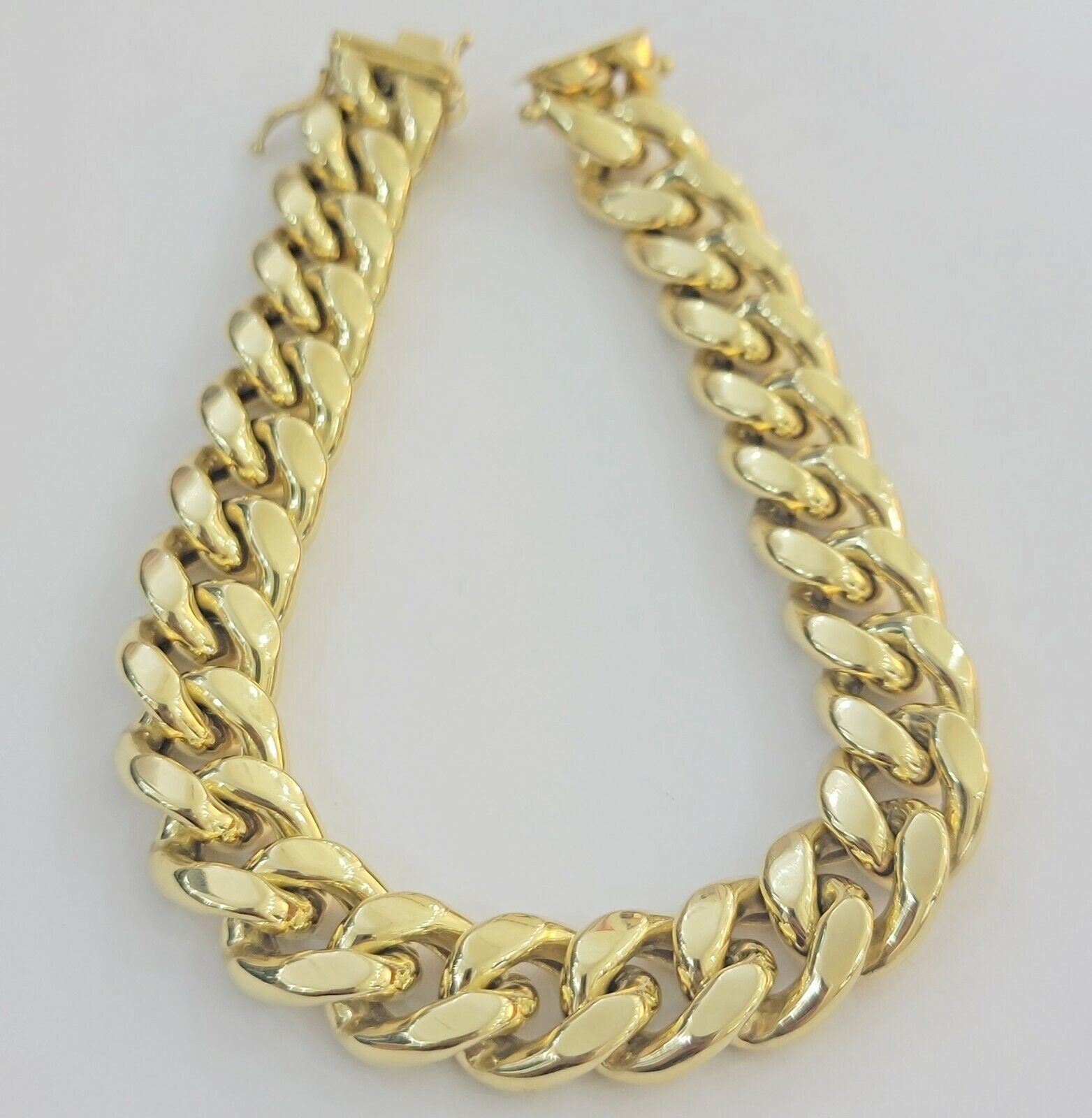 14k Yellow Gold Bracelet 13mm Miami Cuban Link With Box Clasp Mens Real 14kt - GoldenLinQ