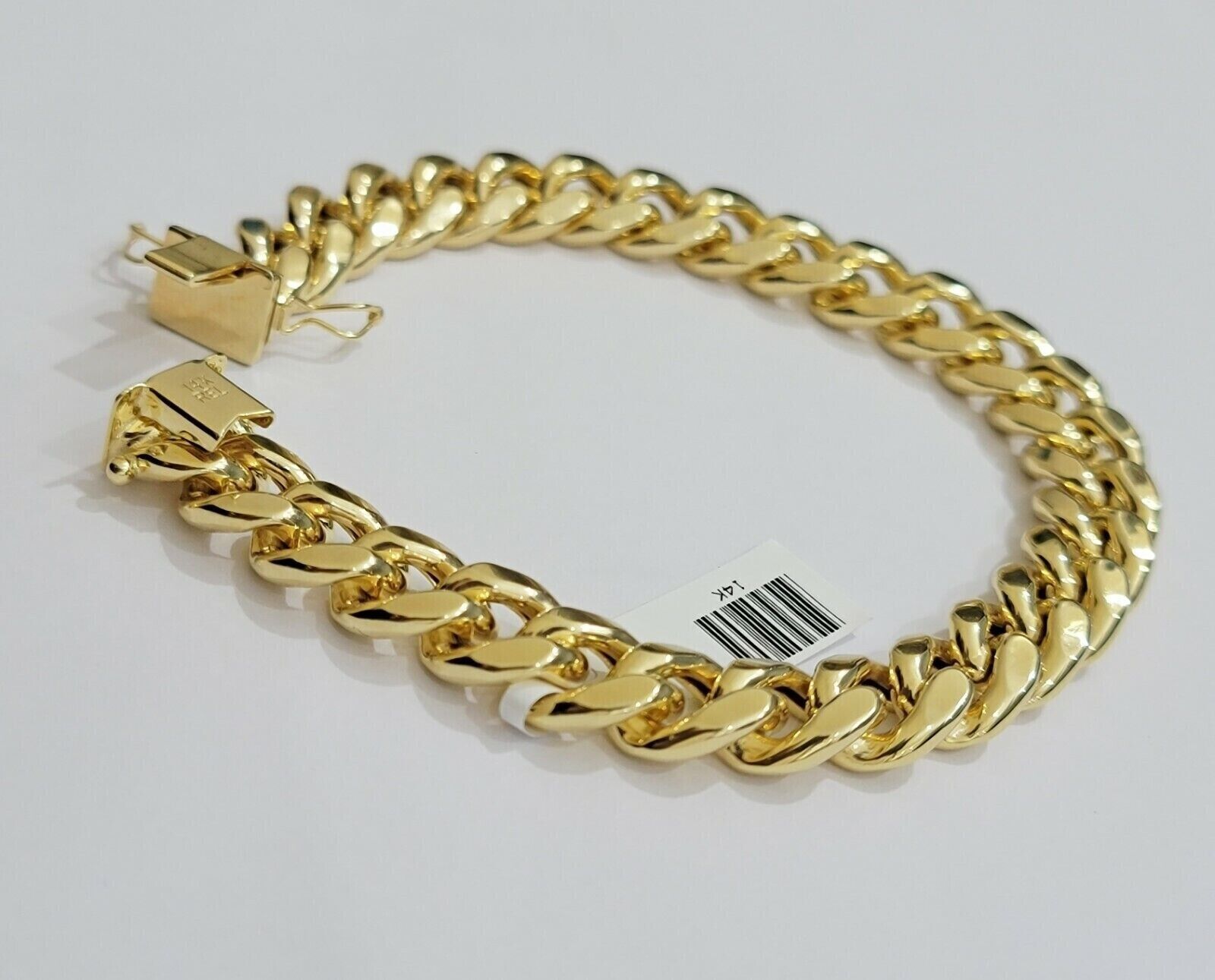 14k Yellow Gold Bracelet 13mm Miami Cuban Link With Box Clasp Mens Real 14kt - GoldenLinQ