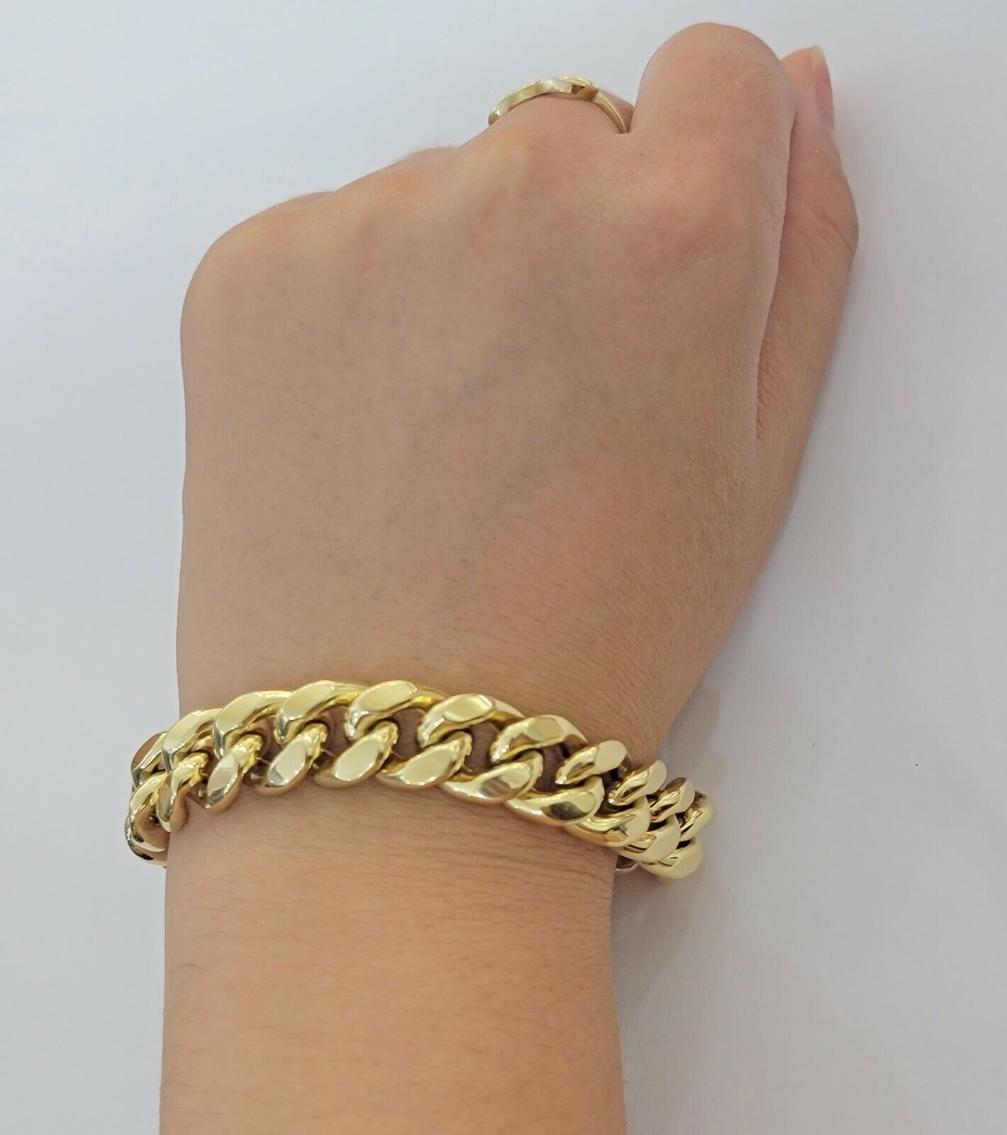 14k Yellow Gold Bracelet 13mm Miami Cuban Link With Box Clasp Mens Real 14kt - GoldenLinQ