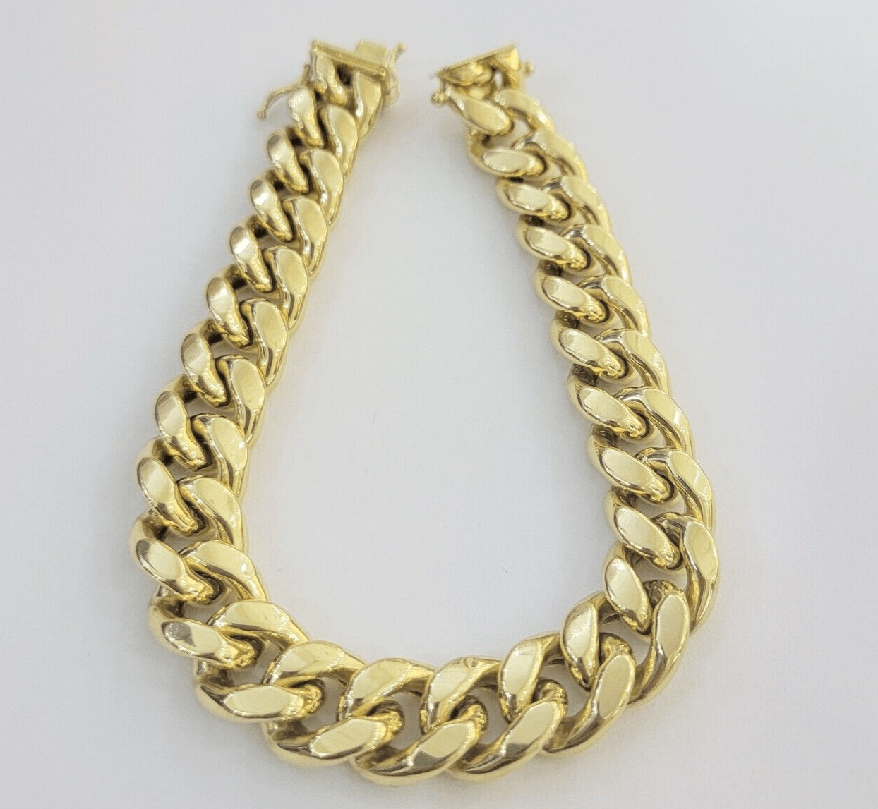 14k Yellow Gold Bracelet Mens Miami Cuban Link 13mm 8.5 Inch Box Clasp REAL - GoldenLinQ