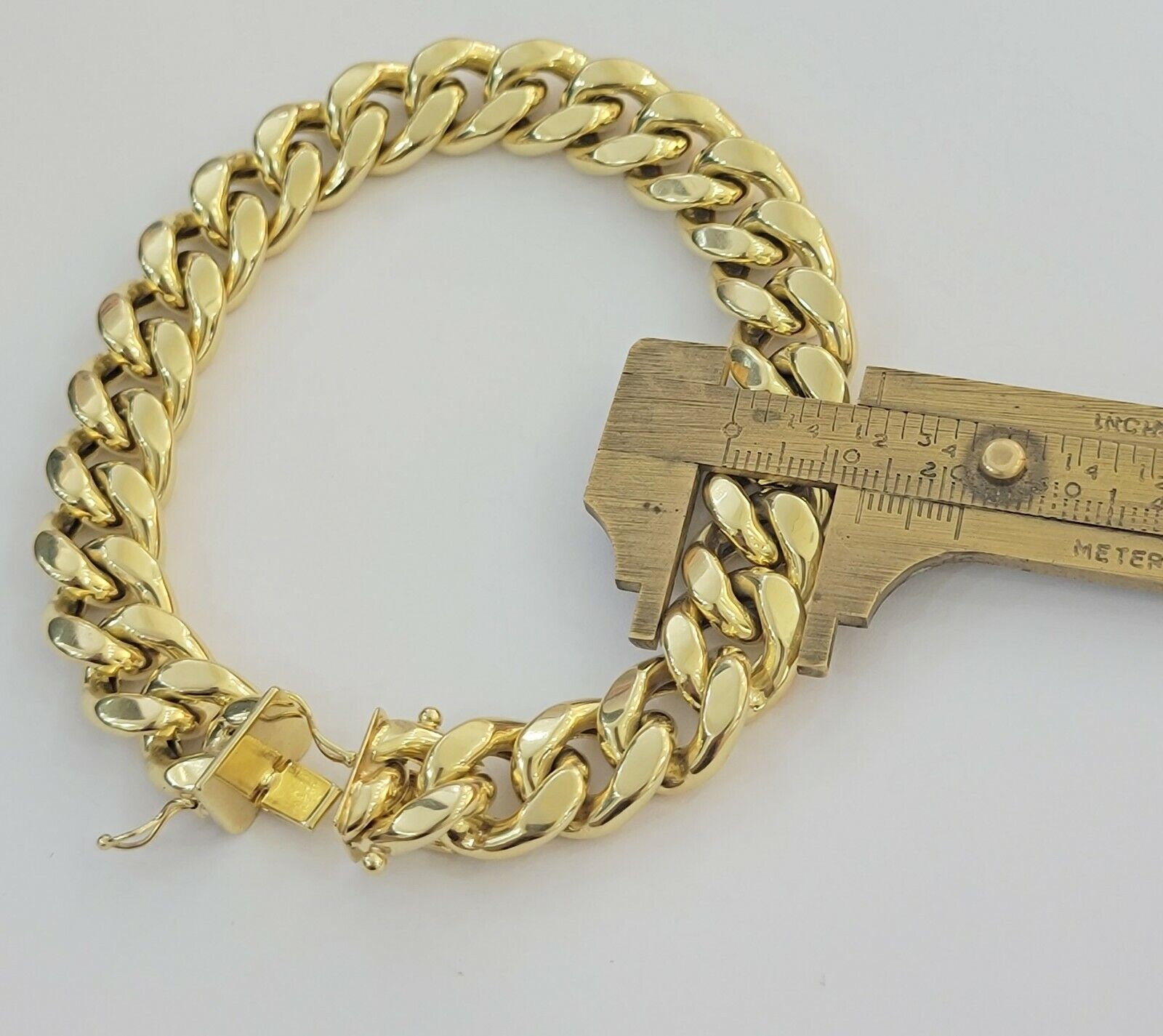14k Yellow Gold Bracelet Mens Miami Cuban Link 13mm 8.5 Inch Box Clasp REAL - GoldenLinQ