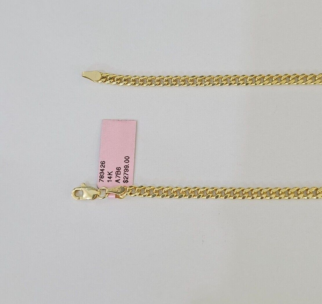 14k Yellow Gold Chain Cross Charm Set Miami Cuban Link Necklace Pendant DISCOUNT