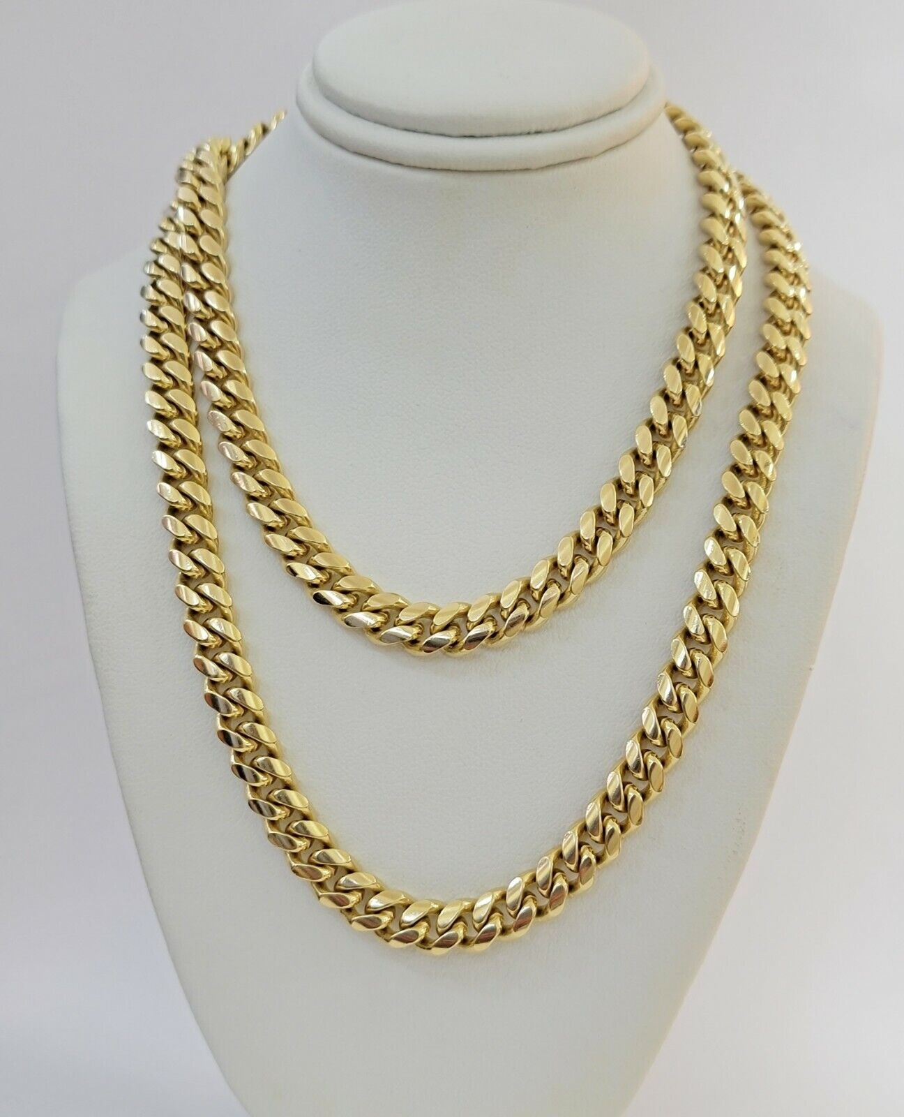 14k Yellow Gold Chain Necklace 7mm Solid Miami Cuban Link 22"Inch Men 14kt REAL - GoldenLinQ