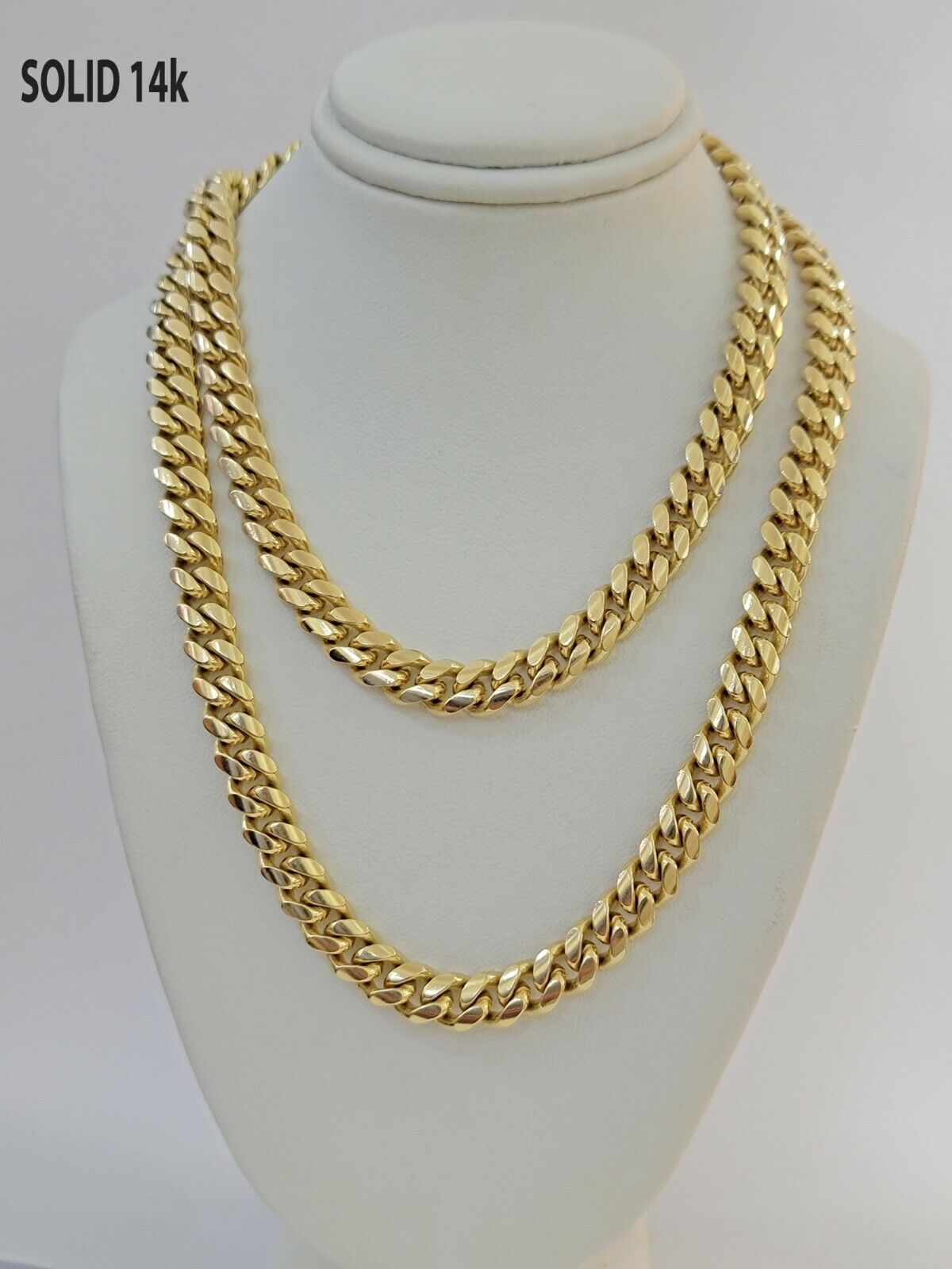 14k Yellow Gold Chain Necklace 7mm Solid Miami Cuban Link 22"Inch Men 14kt REAL - GoldenLinQ