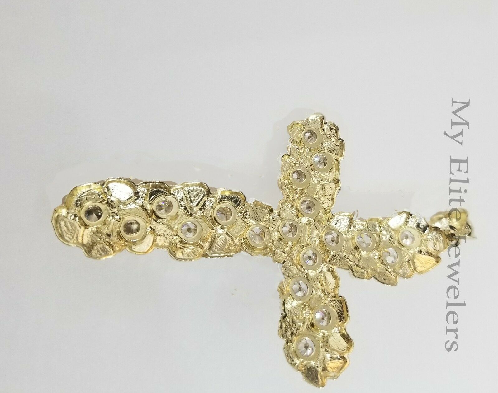 14k Yellow Gold Cross Nugget Jesus Crucifix Pendant 3.5 Inch 14kt Gold Mens REAL - GoldenLinQ