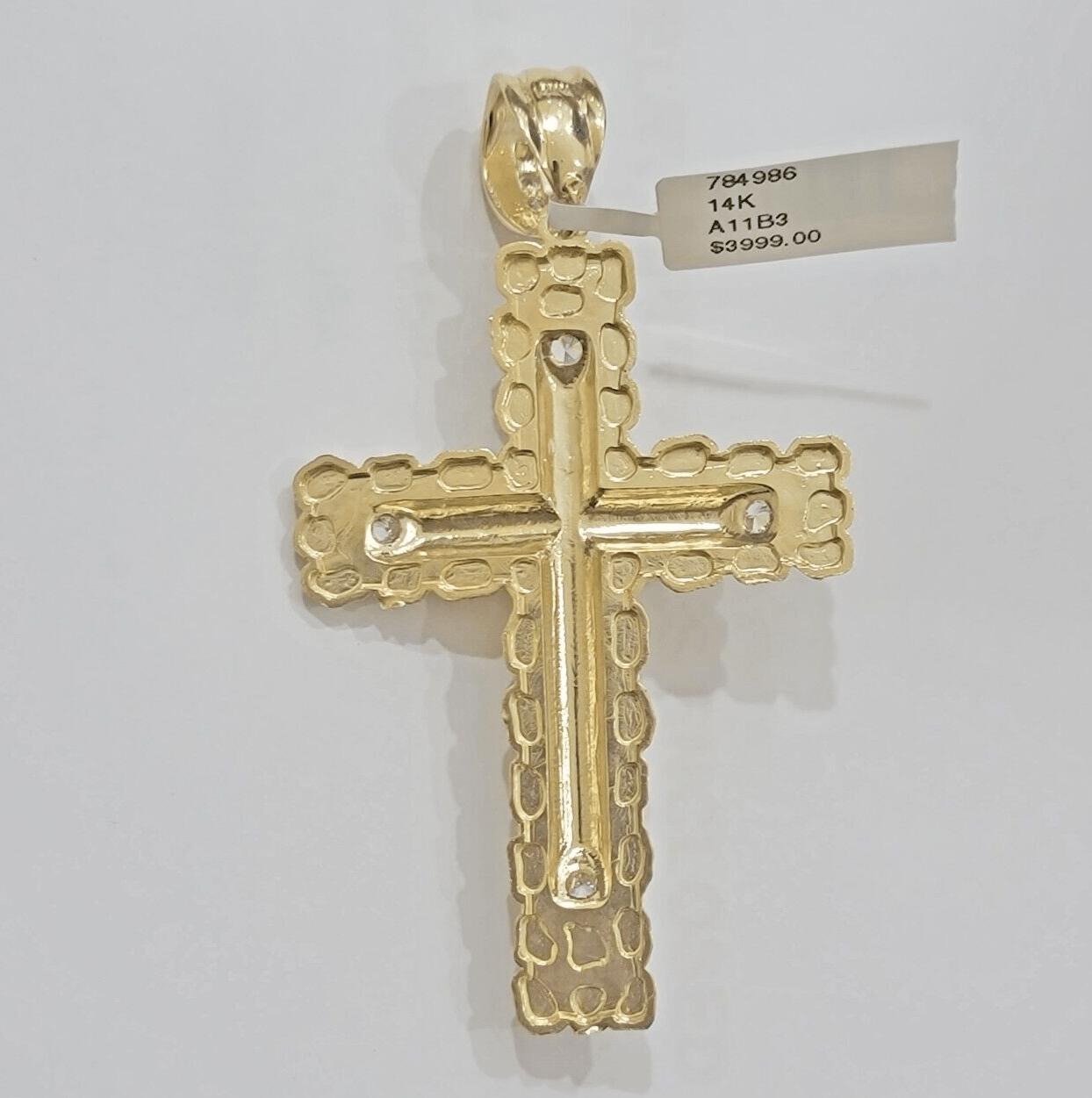 14k Yellow Gold Cross Nugget Pendant Jesus Crucifix 3.75" 14kt Gold Men's REAL - GoldenLinQ