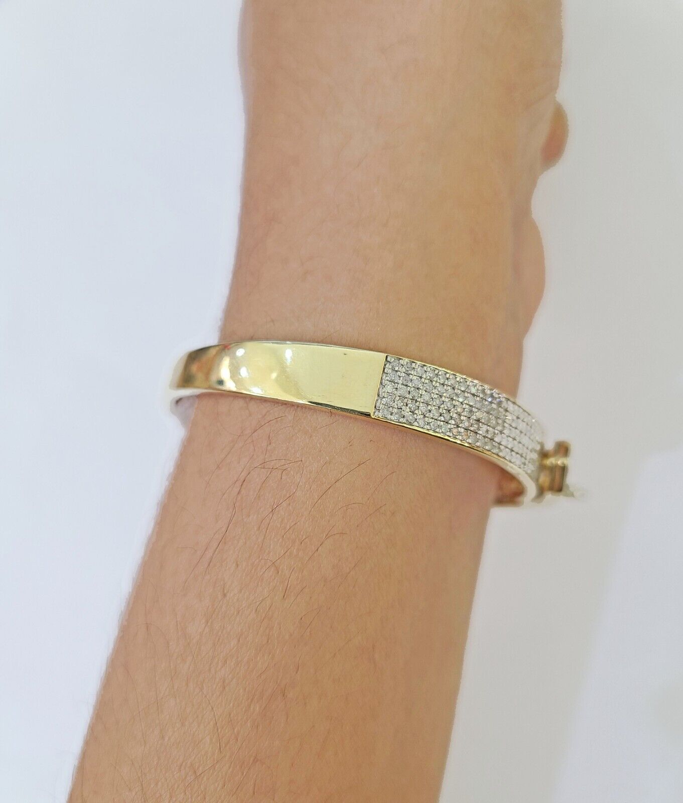 14K Yellow Gold Diamond Bracelet Bangle Spiral Design Round Cut REAL Gold - GoldenlinQ