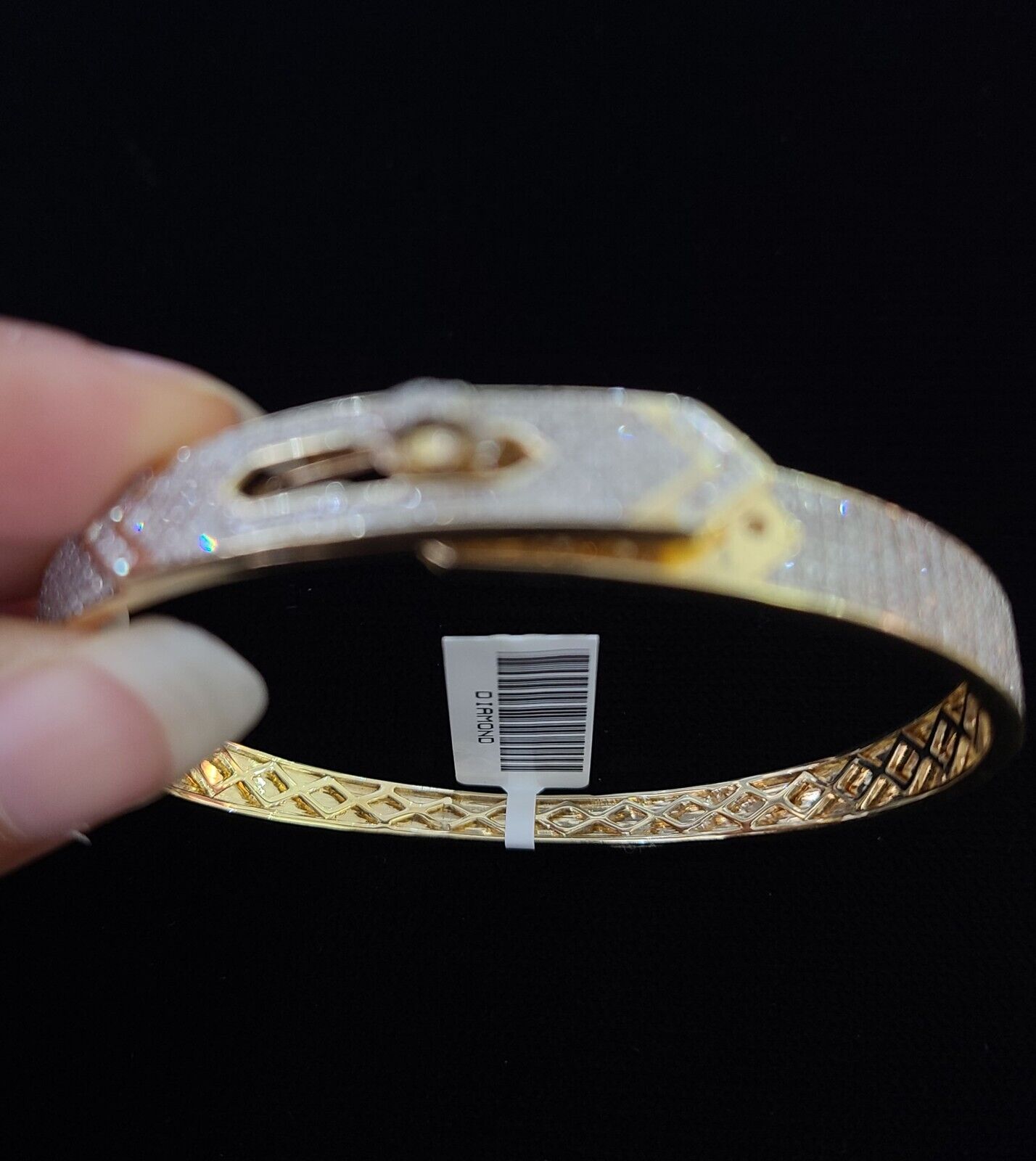 14K Yellow Gold Diamond Bracelet Bangle Spiral Design Round Cut REAL Gold - GoldenlinQ