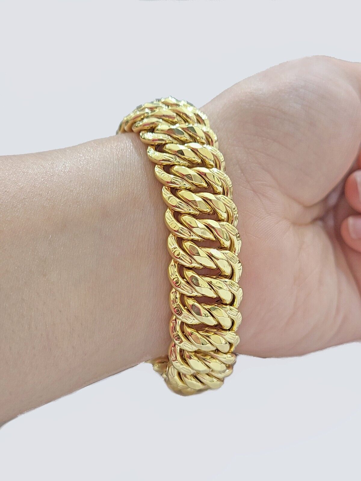 14k Yellow Gold Flat Byzantine Bracelet 7.5" Inch 17mm Real 14kt Box Lock Ladies - GoldenlinQ