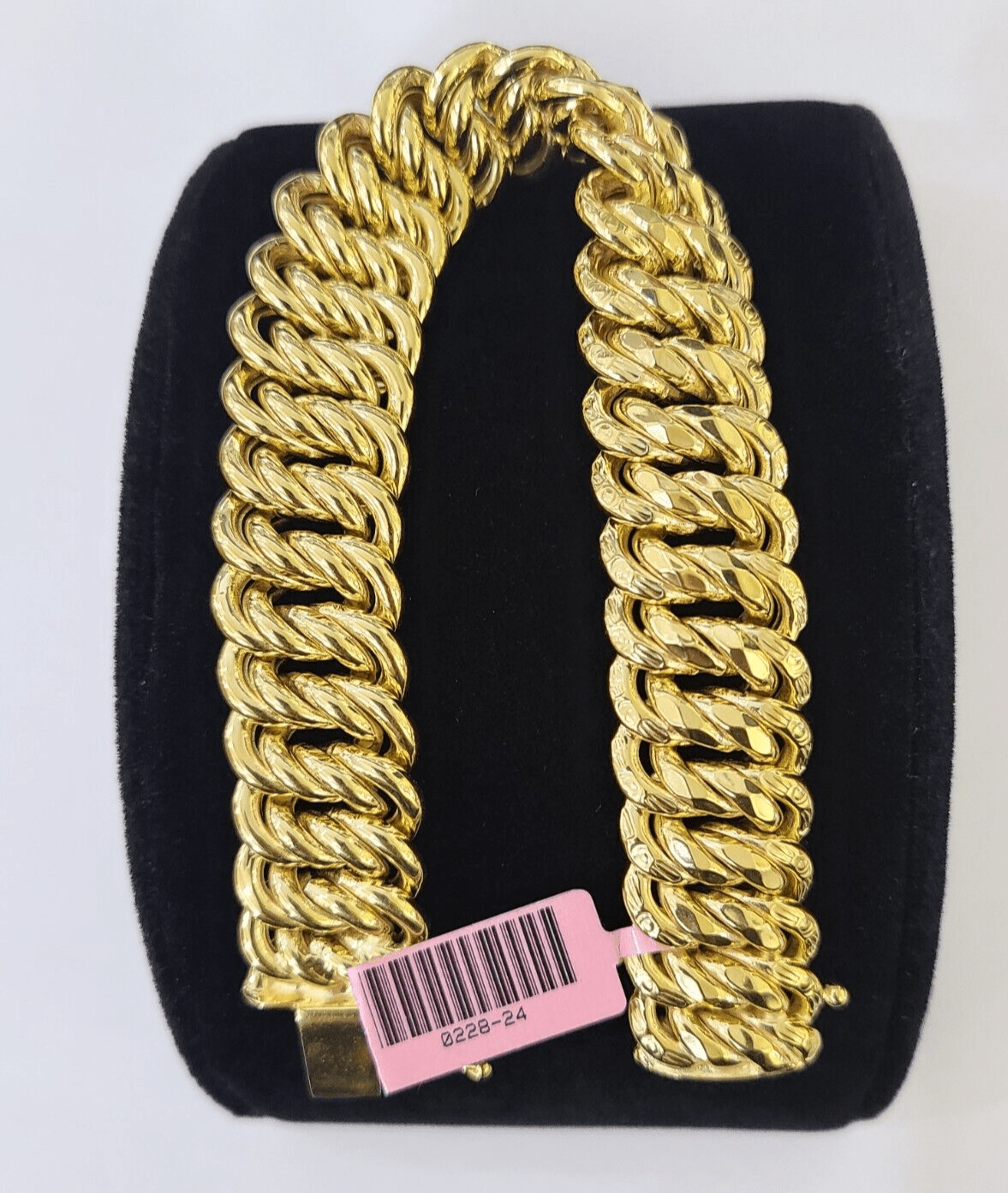 14K Yellow Gold Flat Byzantine Link Bracelet 16mm 7.5" inch Real Genuine - GoldenlinQ