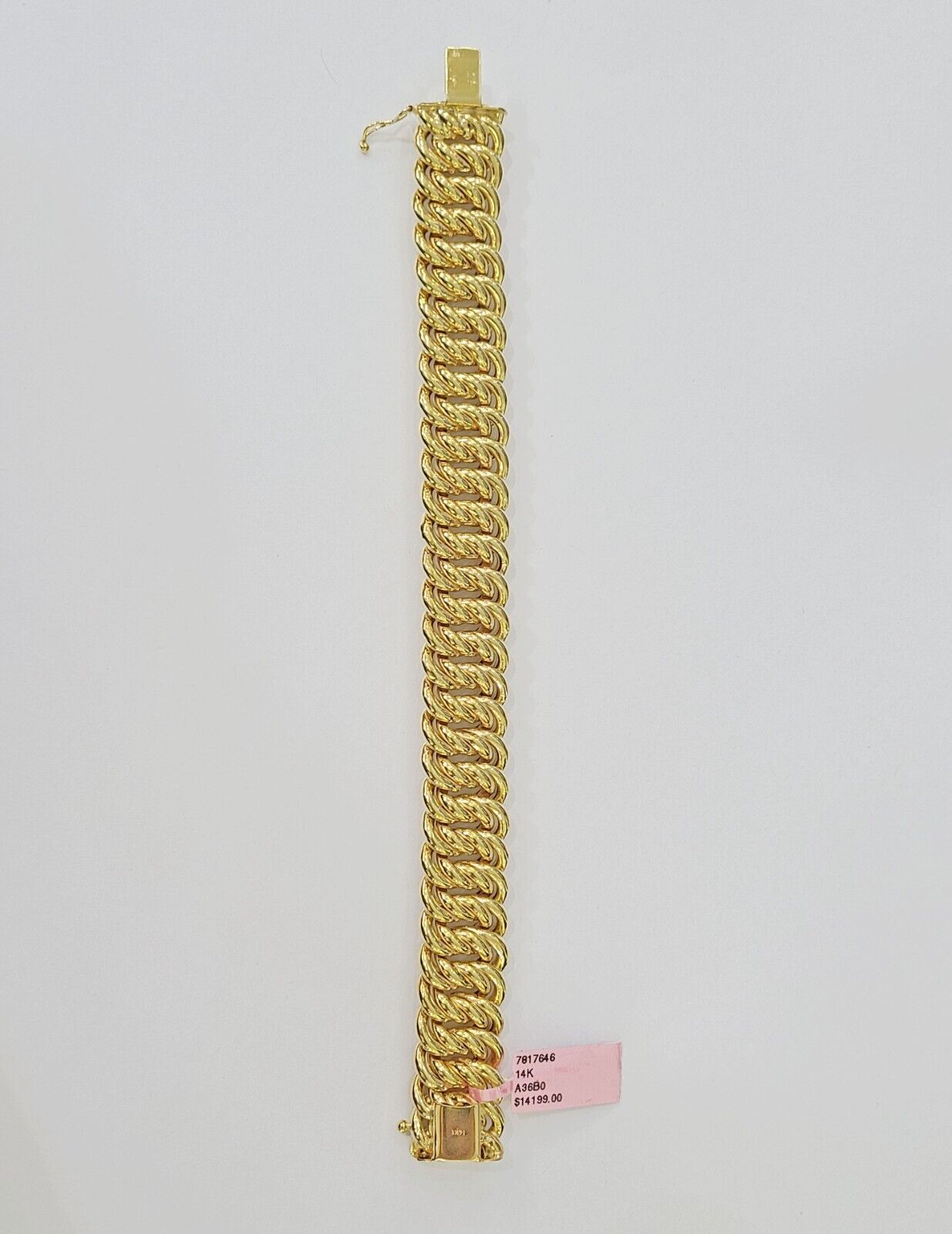 14K Yellow Gold Flat Byzantine Link Bracelet 16mm 7.5" inch Real Genuine - GoldenlinQ