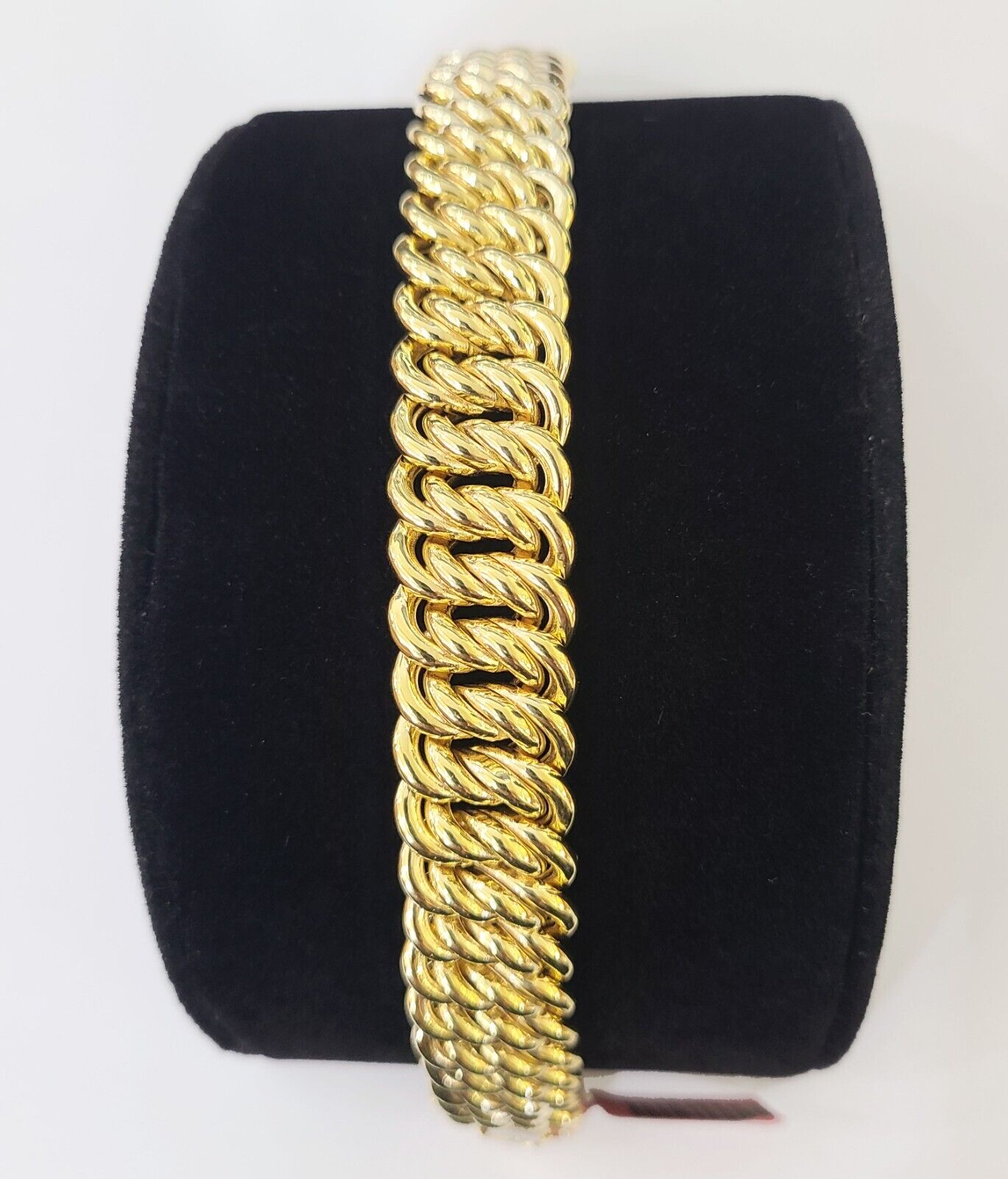 14K Yellow Gold Flat Byzantine Link Bracelet 16mm 7.5" inch Real Genuine - GoldenlinQ