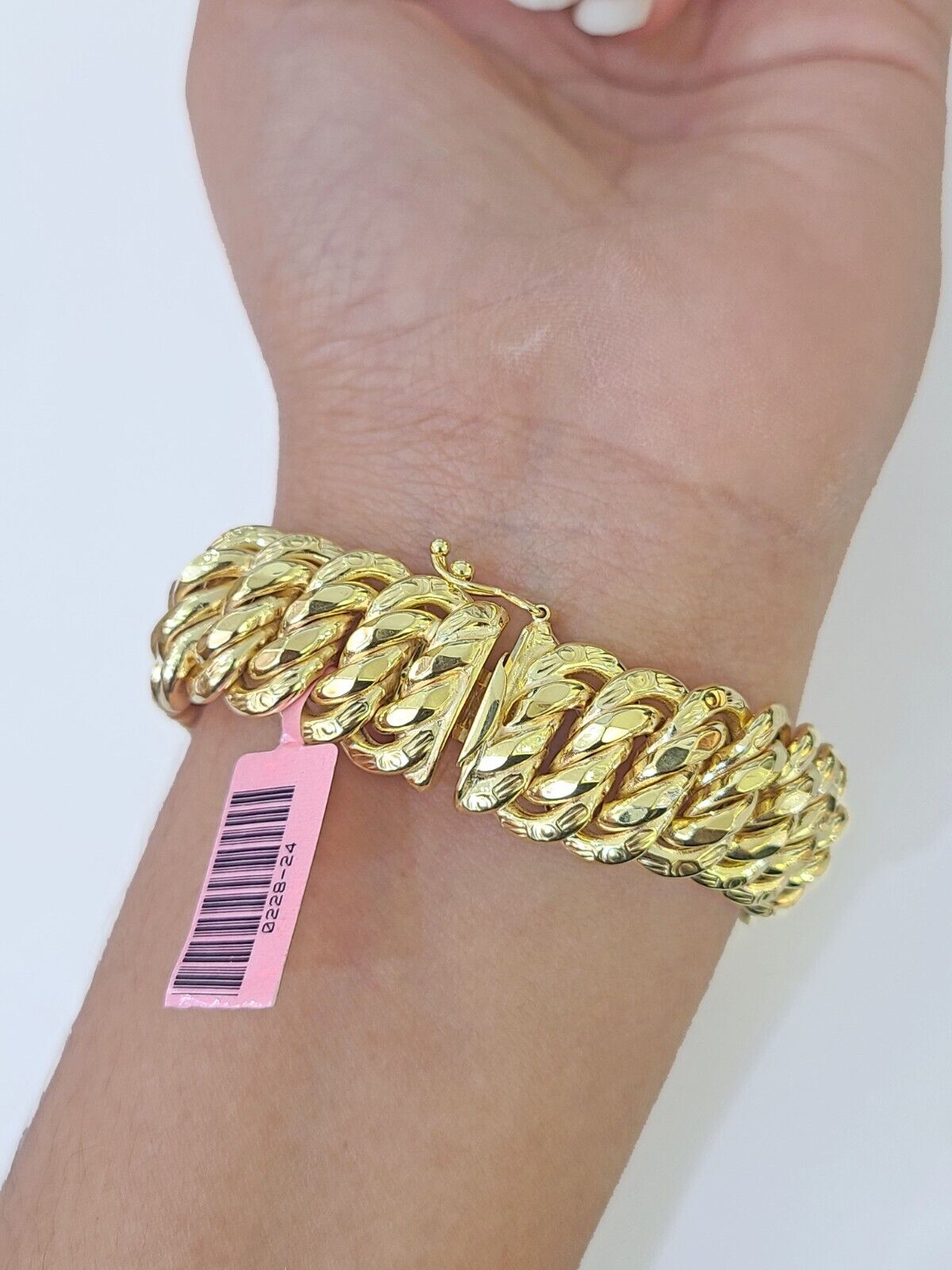 14K Yellow Gold Flat Byzantine Link Bracelet 16mm 7.5" inch Real Genuine - GoldenlinQ