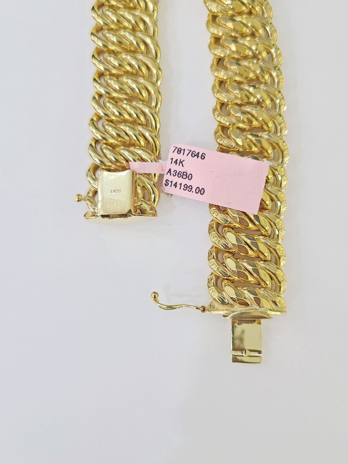 14K Yellow Gold Flat Byzantine Link Bracelet 16mm 7.5" inch Real Genuine - GoldenlinQ