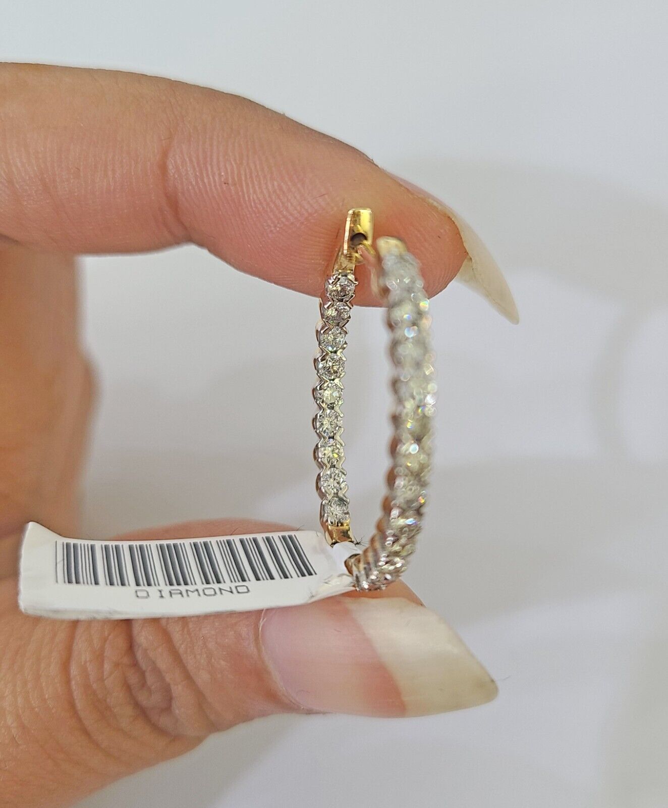 14k Yellow gold Hoops Earring Real Diamond Women Genuine - GoldenlinQ