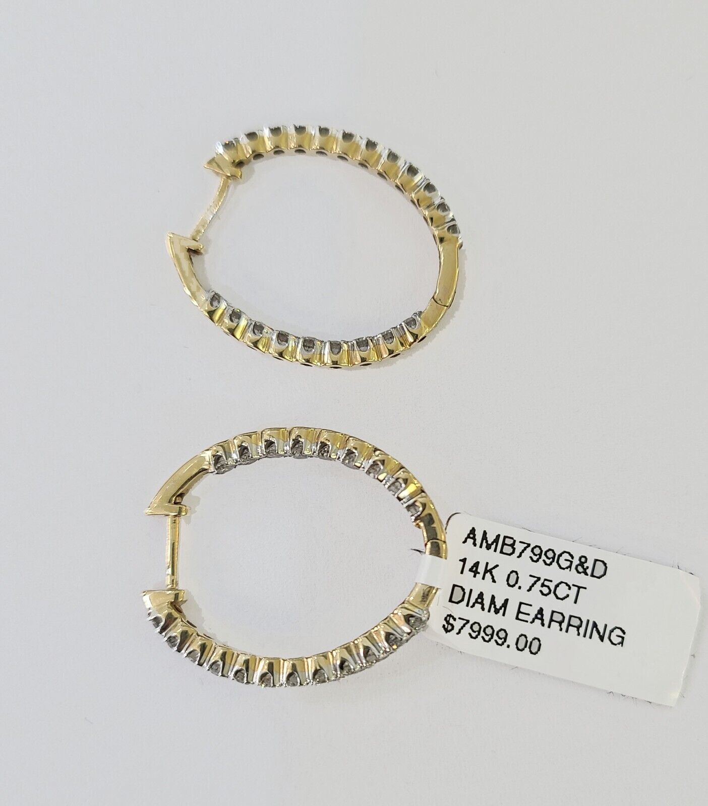 14k Yellow gold Hoops Earring Real Diamond Women Genuine - GoldenlinQ