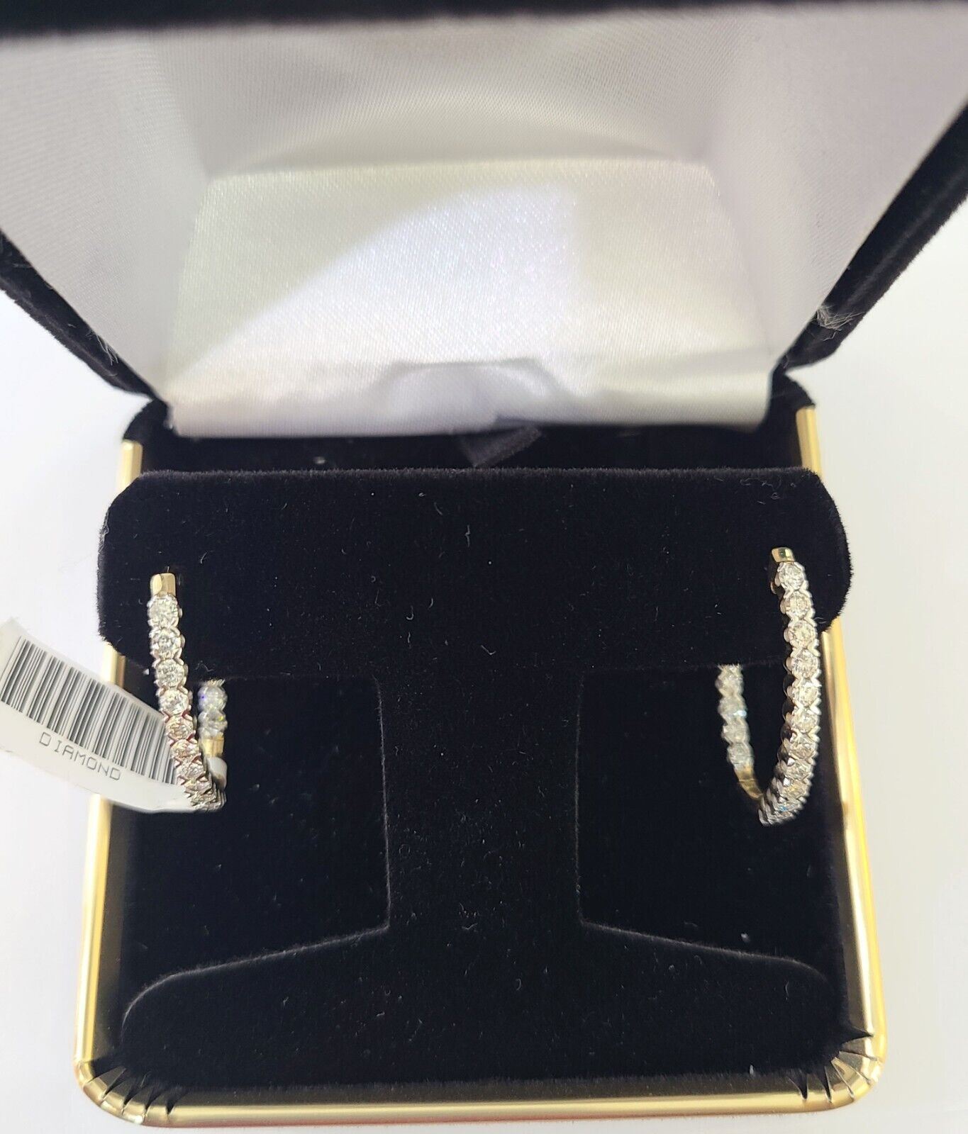 14k Yellow gold Hoops Earring Real Diamond Women Genuine - GoldenlinQ