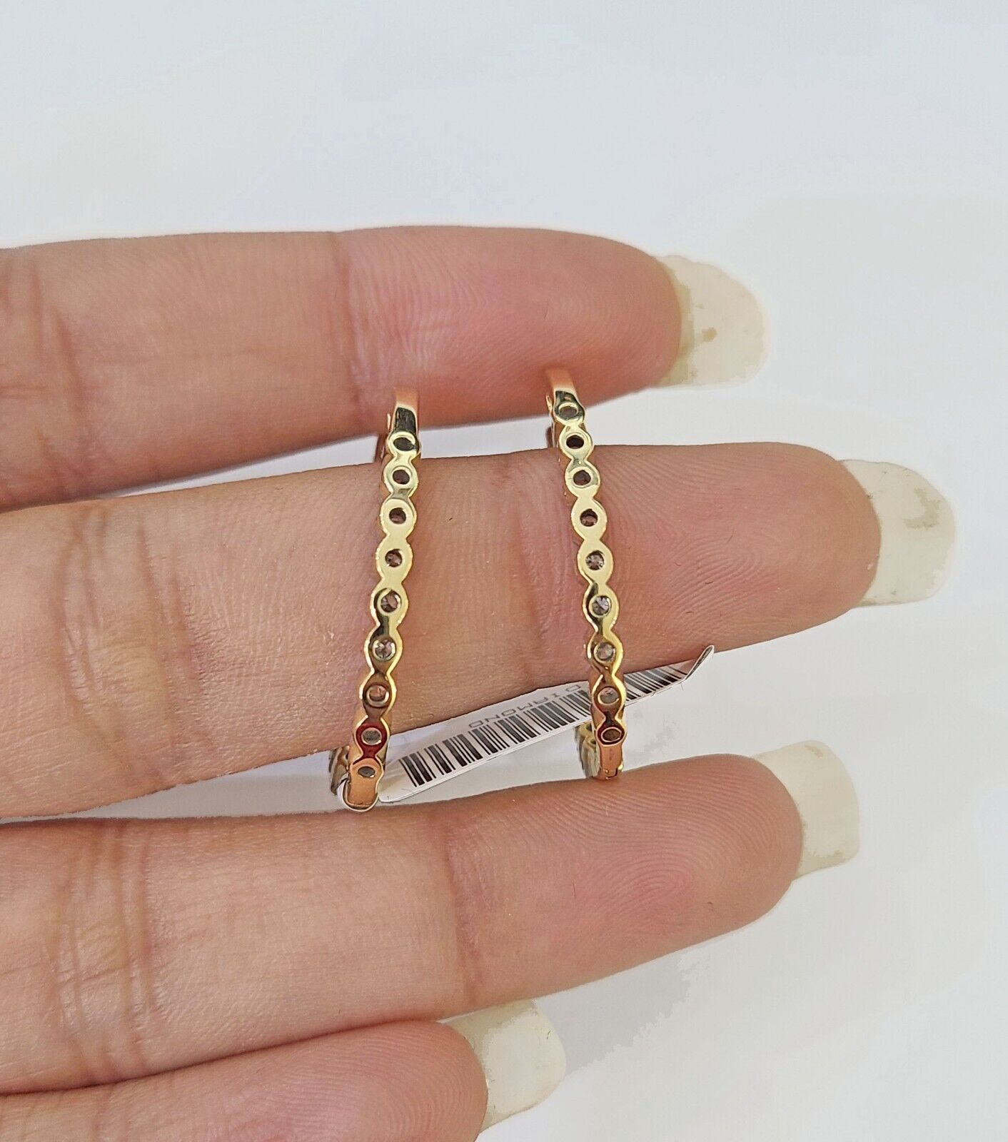 14k Yellow gold Hoops Earring Real Diamond Women Genuine - GoldenlinQ