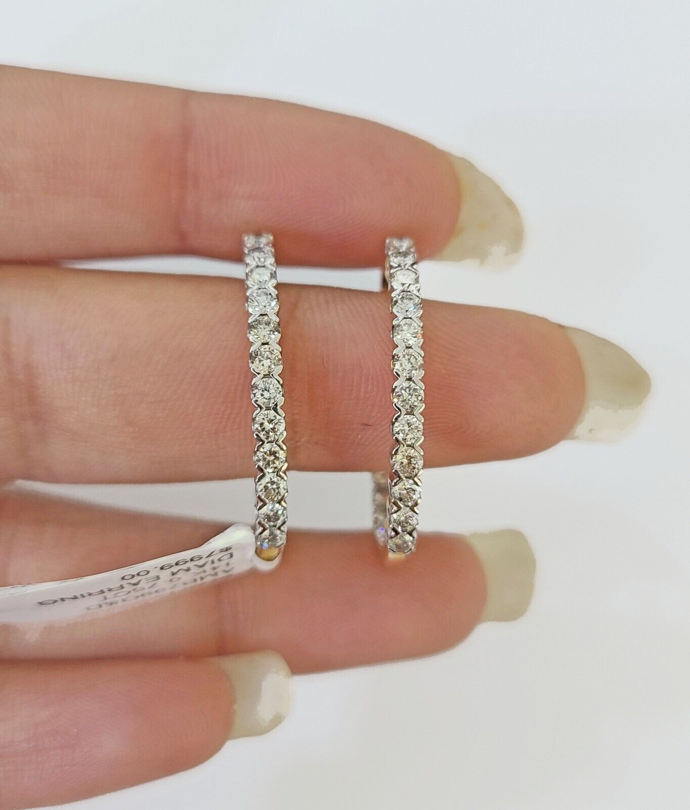 14k Yellow gold Hoops Earring Real Diamond Women Genuine - GoldenlinQ