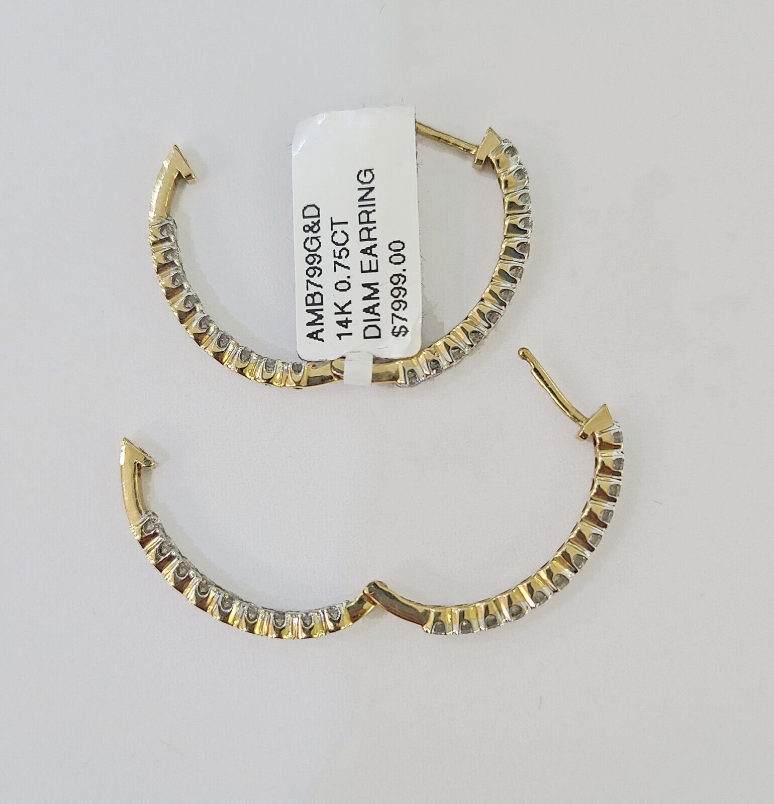 14k Yellow gold Hoops Earring Real Diamond Women Genuine - GoldenlinQ