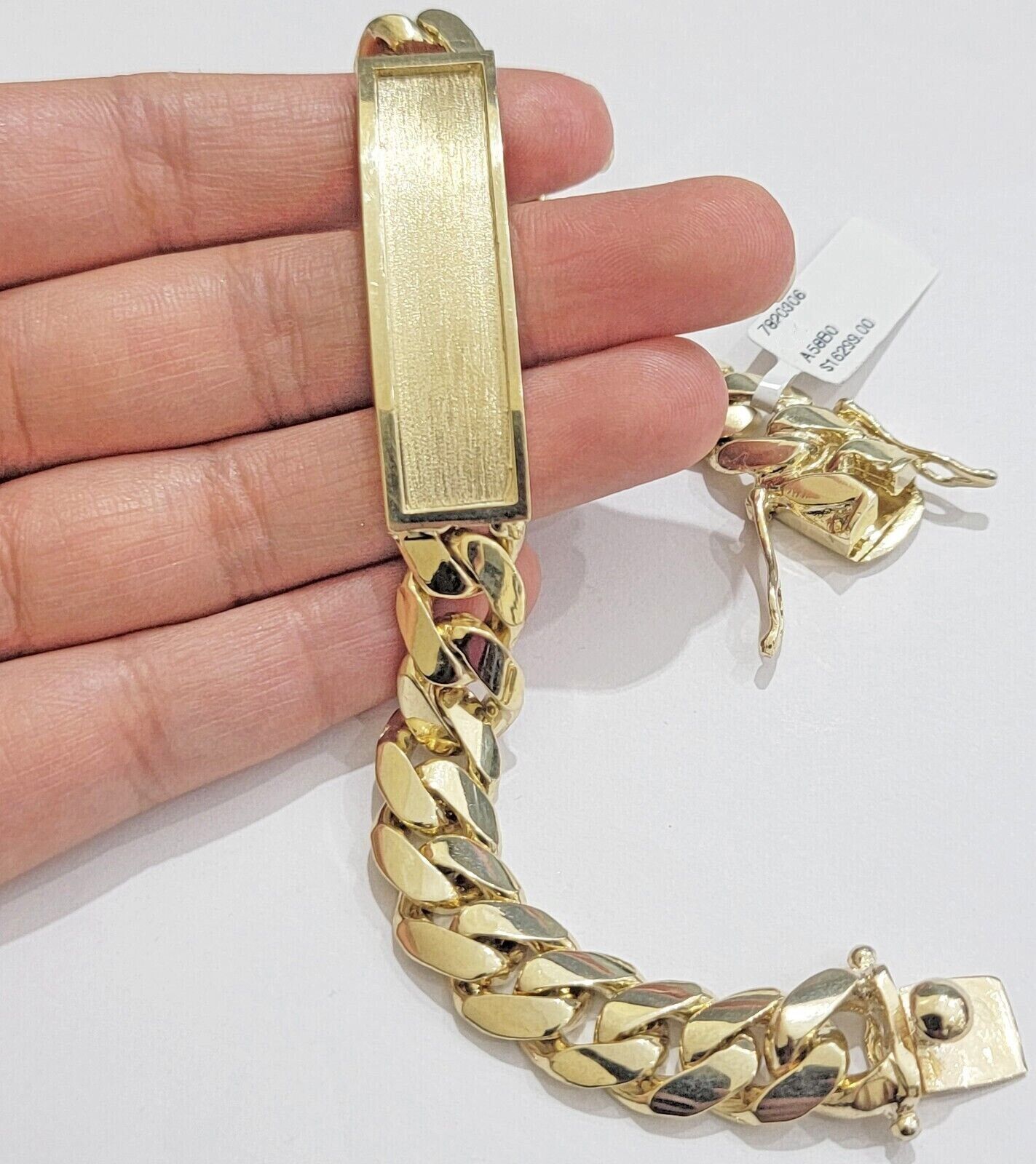 14k Yellow Gold ID Bracelet Miami Cuban Solid link 12mm Name Plate 9" Box Lock - GoldenLinQ