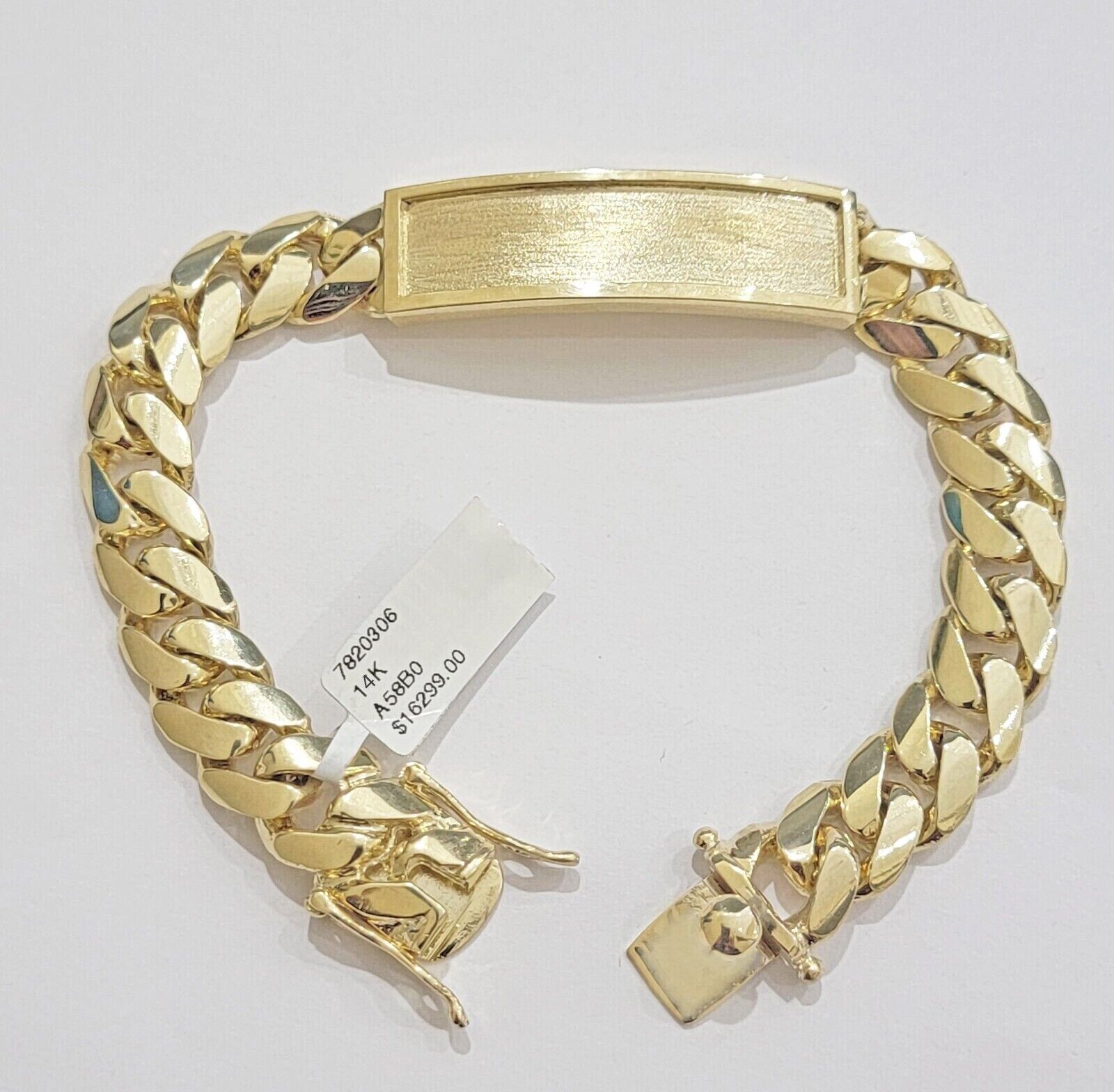 14k Yellow Gold ID Bracelet Miami Cuban Solid link 12mm Name Plate 9" Box Lock - GoldenLinQ