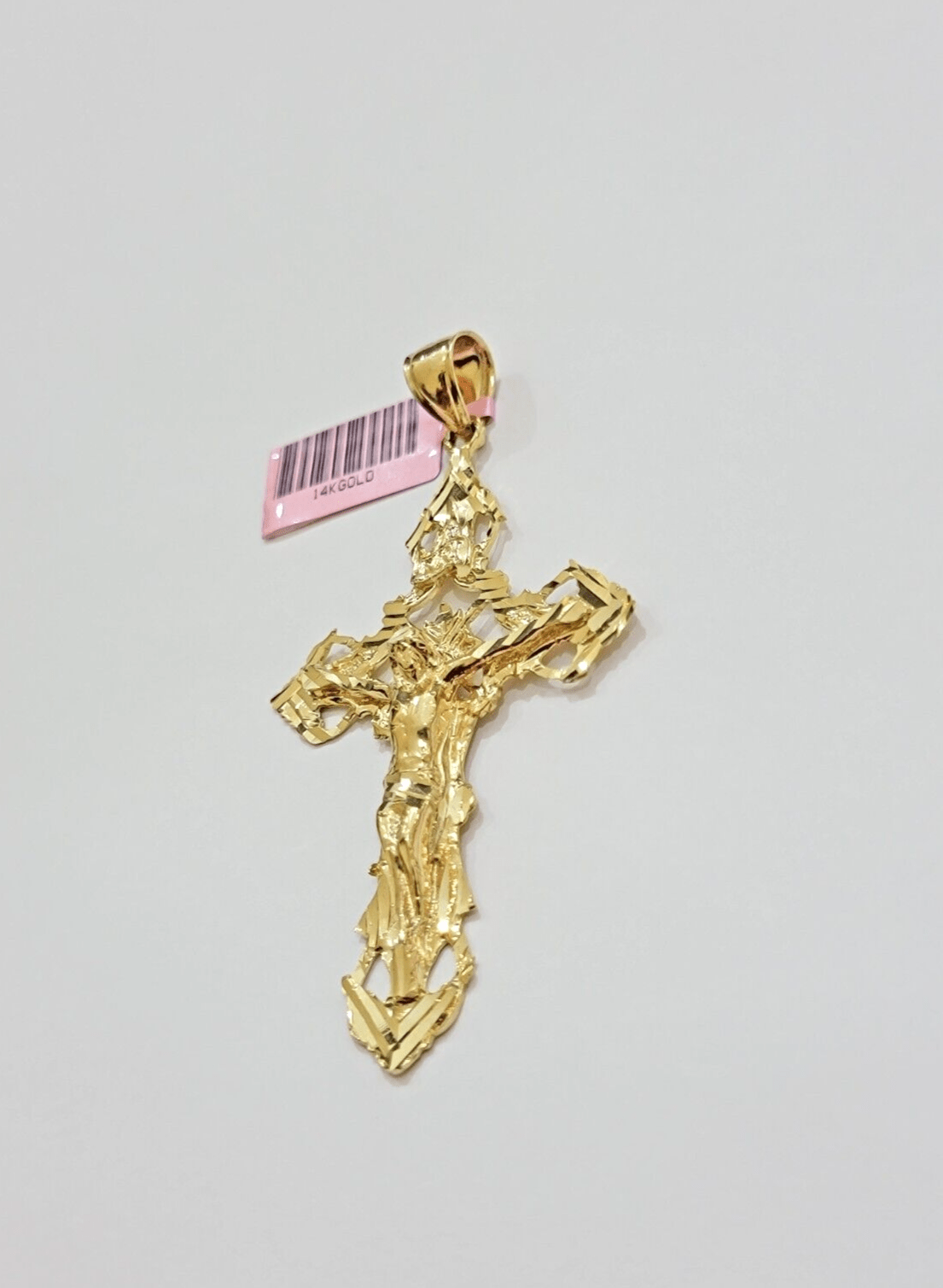 14k Yellow Gold Jesus Cross Charm Pendant 3 Inches Crucifix Chain Necklace SALE - GoldenlinQ