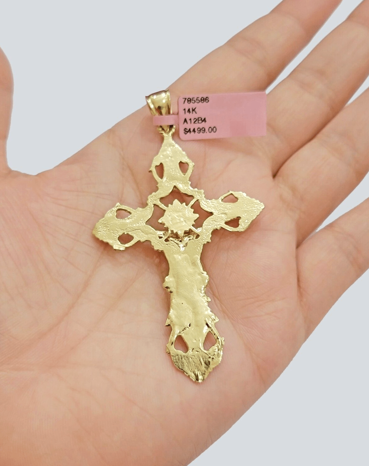 14k Yellow Gold Jesus Cross Charm Pendant 3 Inches Crucifix Chain Necklace SALE - GoldenlinQ