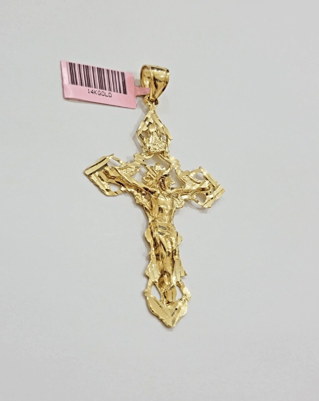 14k Yellow Gold Jesus Cross Charm Pendant 3 Inches Crucifix Chain Necklace SALE - GoldenlinQ