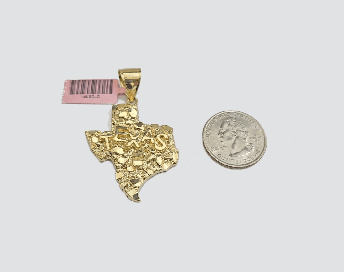 14k Yellow Gold Miami Cuban Chain 20 Inch Necklace Texas Map Charm Pendant Real - GoldenlinQ