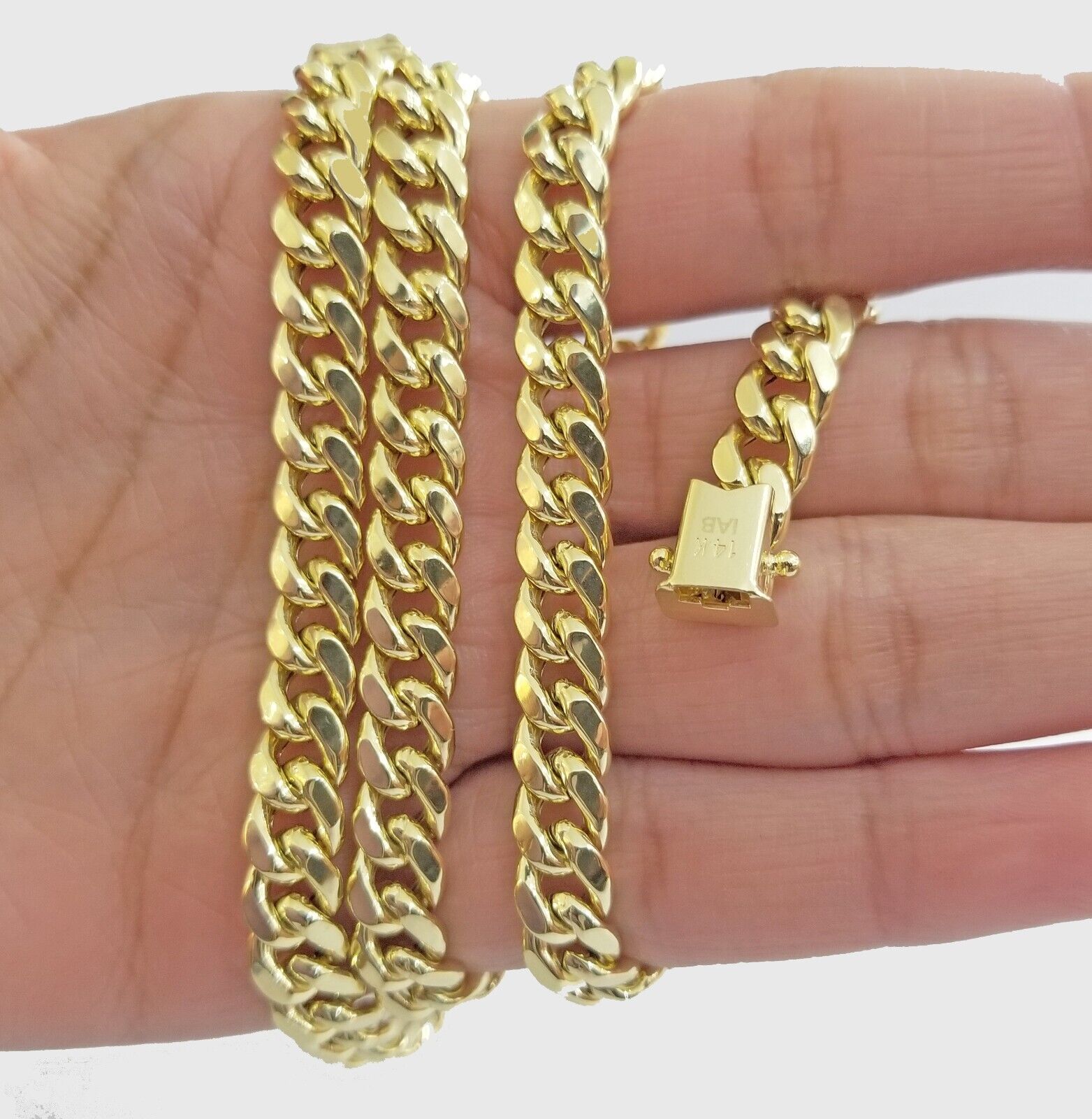 14K Yellow Gold Miami Cuban Chain 22" Inch Long 7mm Box Lock Necklace REAL