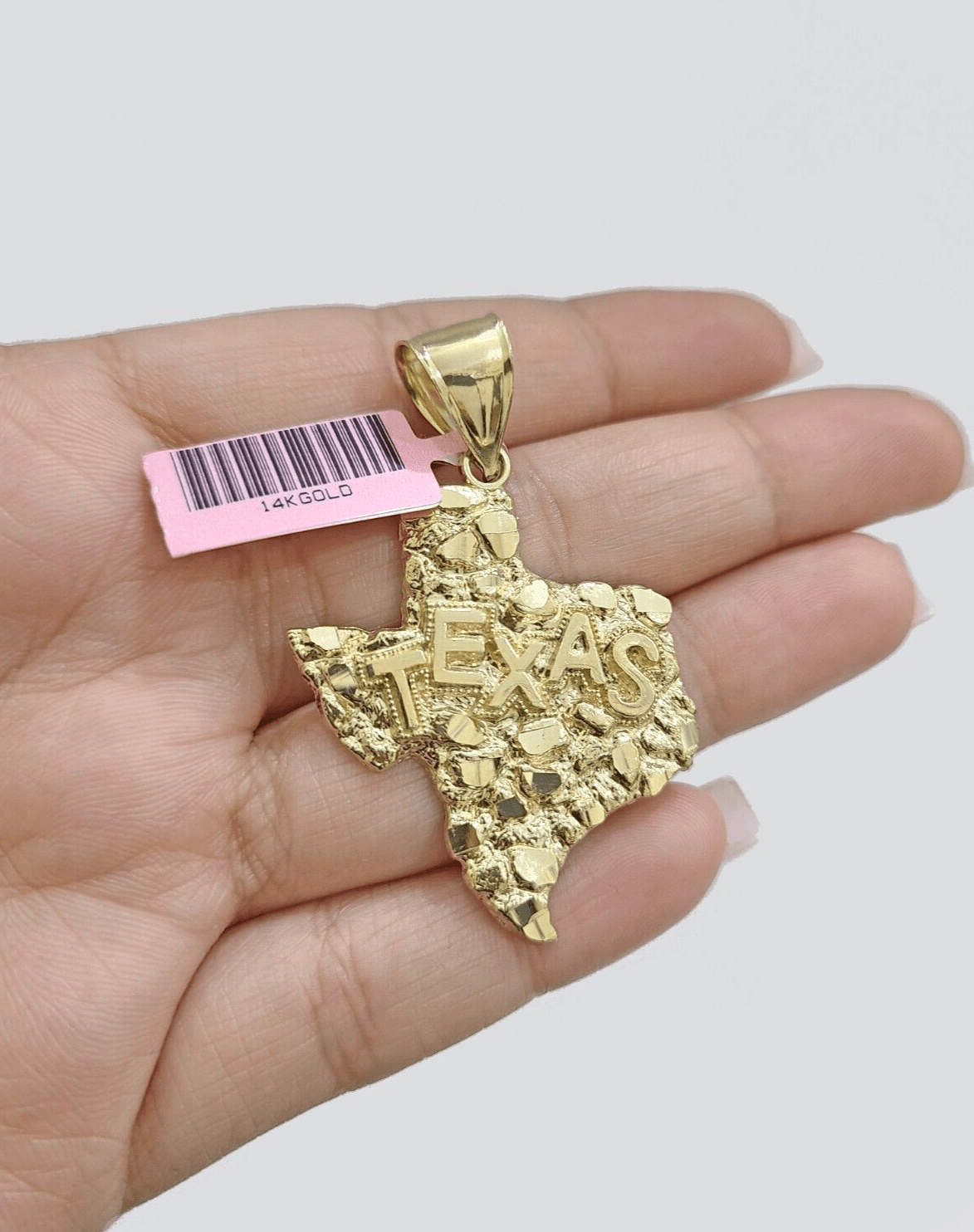 14k Yellow Gold Miami Cuban Chain 26 Inch Necklace Texas Map Charm Pendant Real - GoldenlinQ