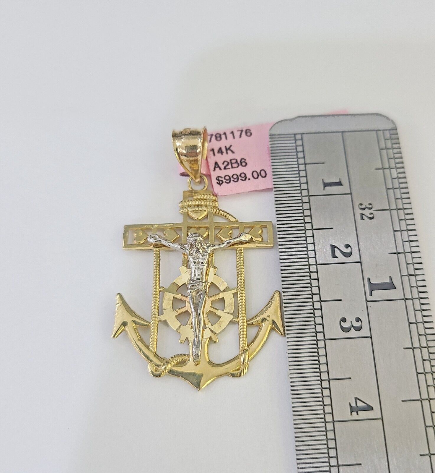 14k Yellow Gold Miami Cuban Chain Jesus Anchor Charm Set 3mm 18" - 26" Necklace - GoldenlinQ