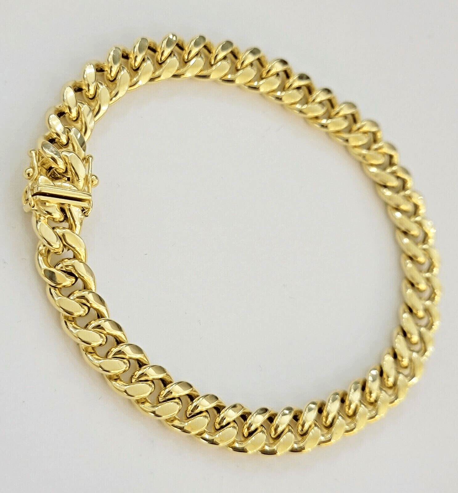 14k Yellow Gold Miami Cuban Link Bracelet 7.5 inch 8mm Real 14kt Kids and Ladies - GoldenlinQ