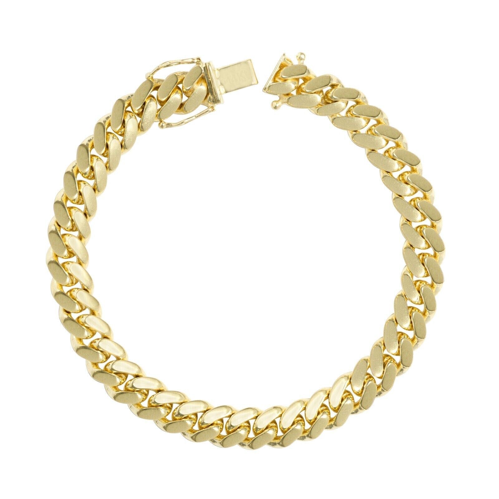 14k Yellow Gold Miami Cuban Link Bracelet 8.5inch 8mm Real 14kt Box Lock For Men - GoldenlinQ