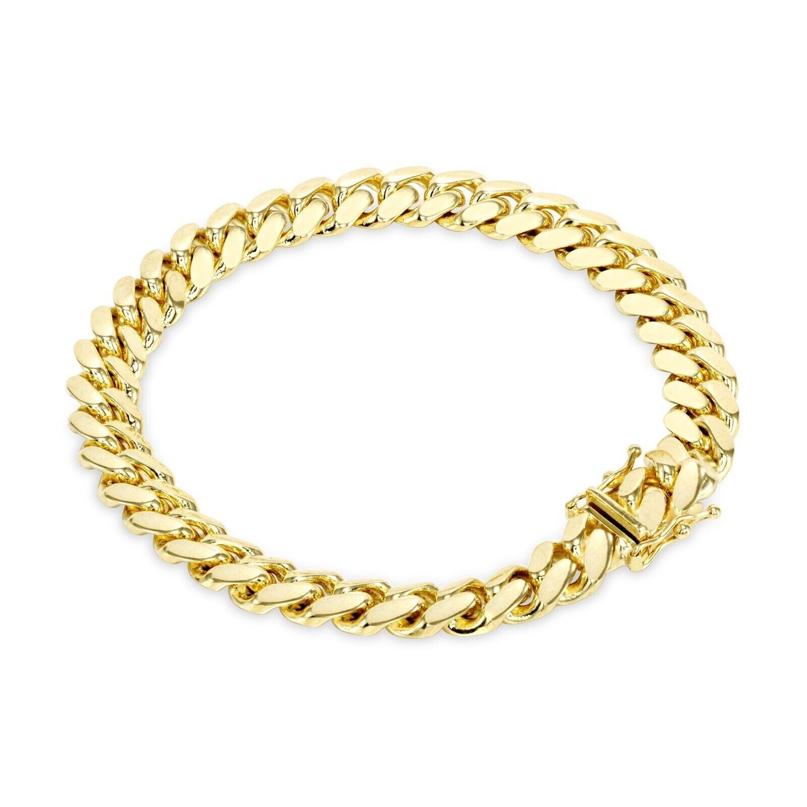 14k Yellow Gold Miami Cuban Link Bracelet 9 inch 8mm Real 14kt Box Lock For Men - GoldenlinQ