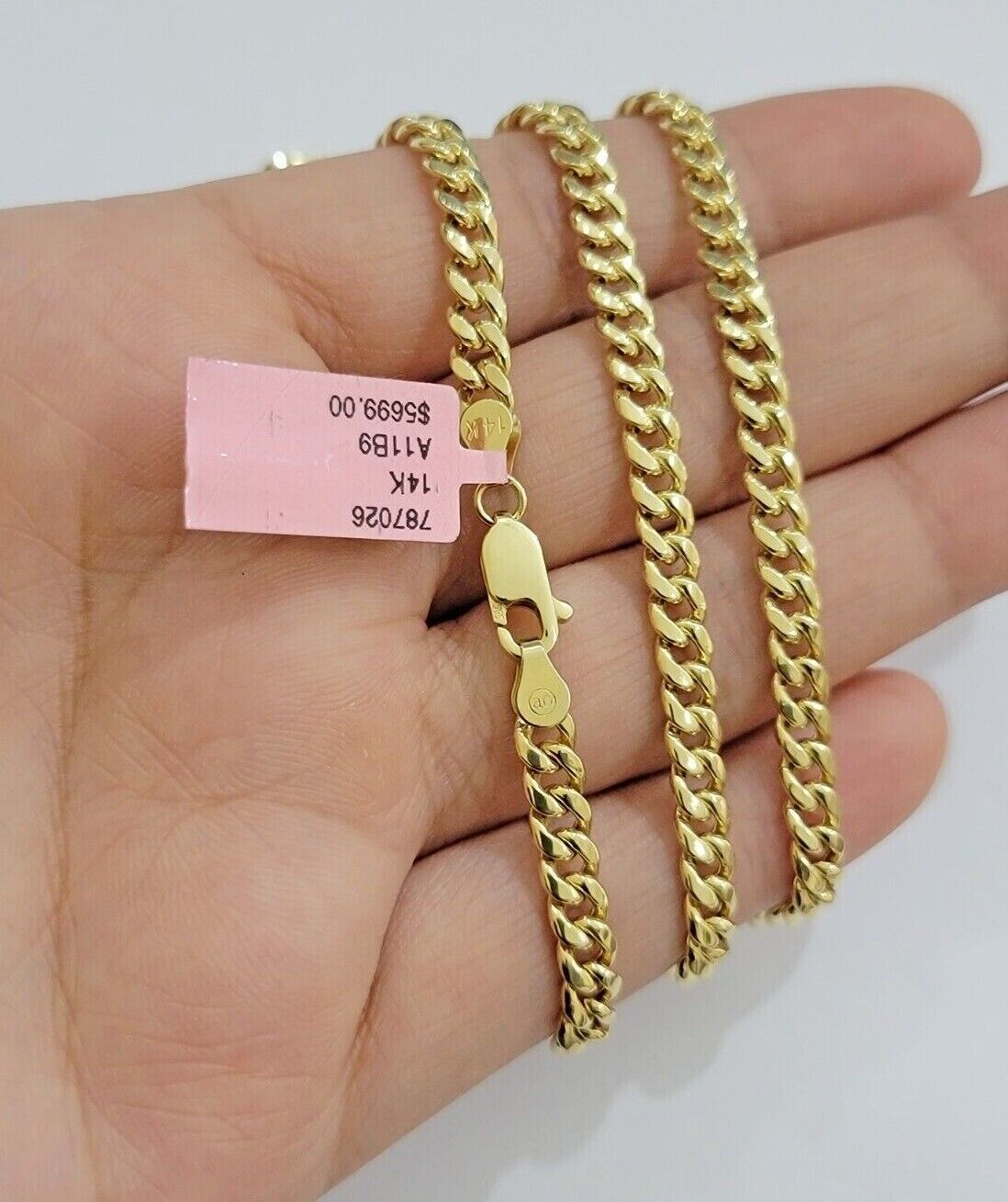 14k Yellow Gold Miami Cuban Link Chain Necklace 18'' 20" 22'' 24'' 26" Inch 5mm - GoldenlinQ
