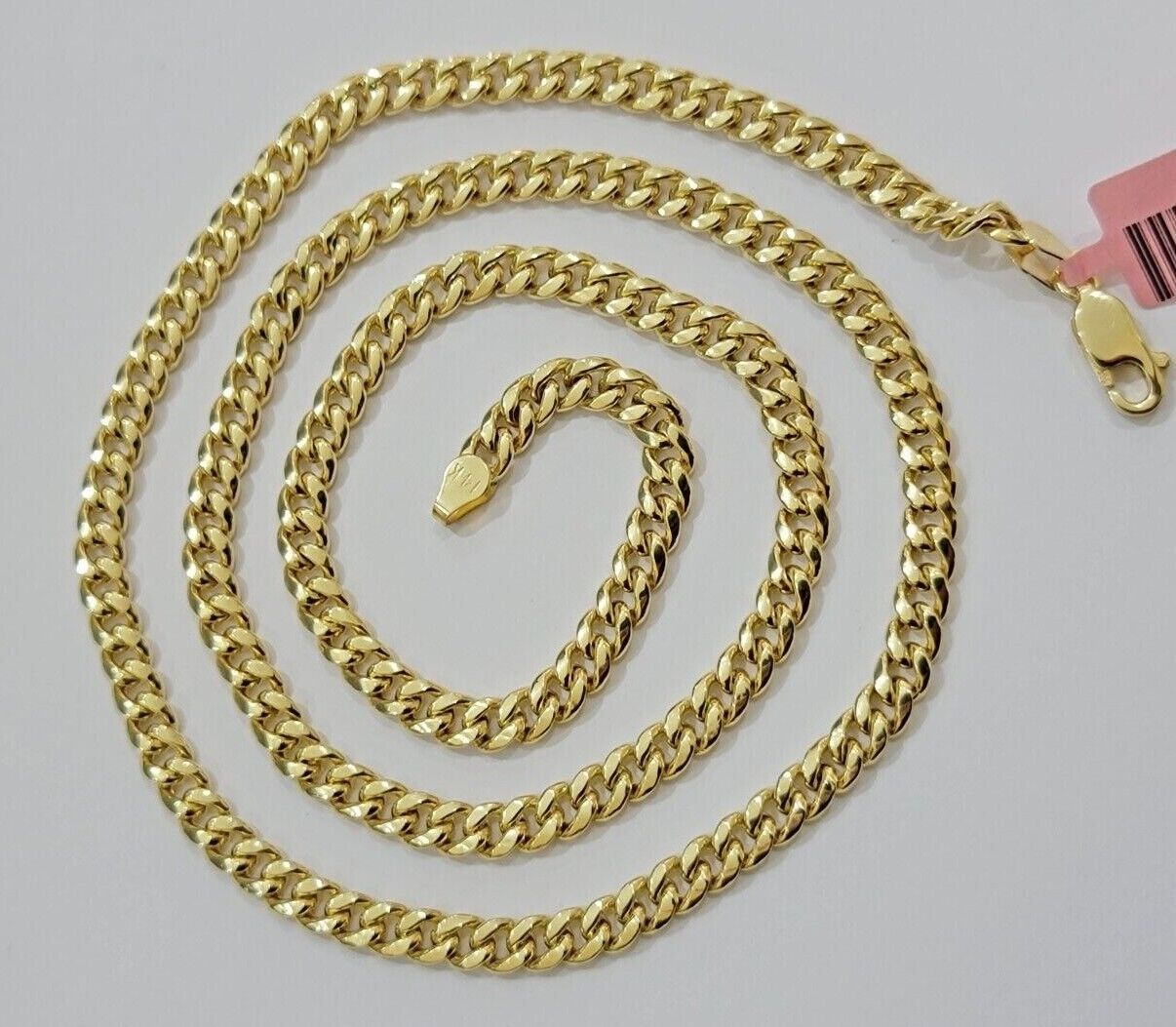14k Yellow Gold Miami Cuban Link Chain Necklace 18'' 20" 22'' 24'' 26" Inch 5mm - GoldenlinQ