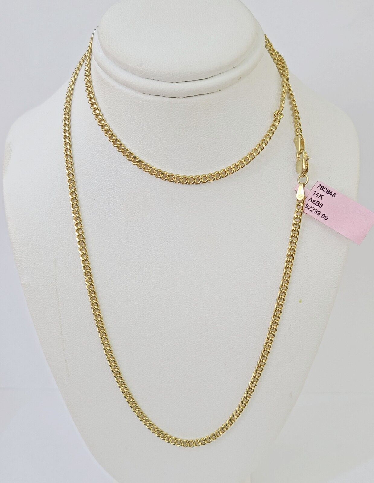 14k Yellow Gold Miami Cuban Link Chain Necklace 3mm 18 - 26 Inches Real - GoldenlinQ