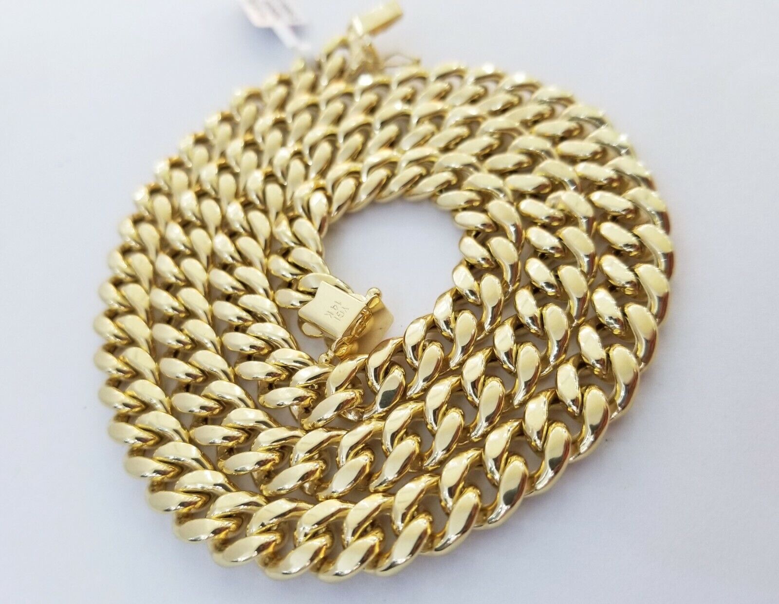 14K Yellow Gold Miami Cuban Link Necklace 9mm box clasp 24" - GoldenlinQ