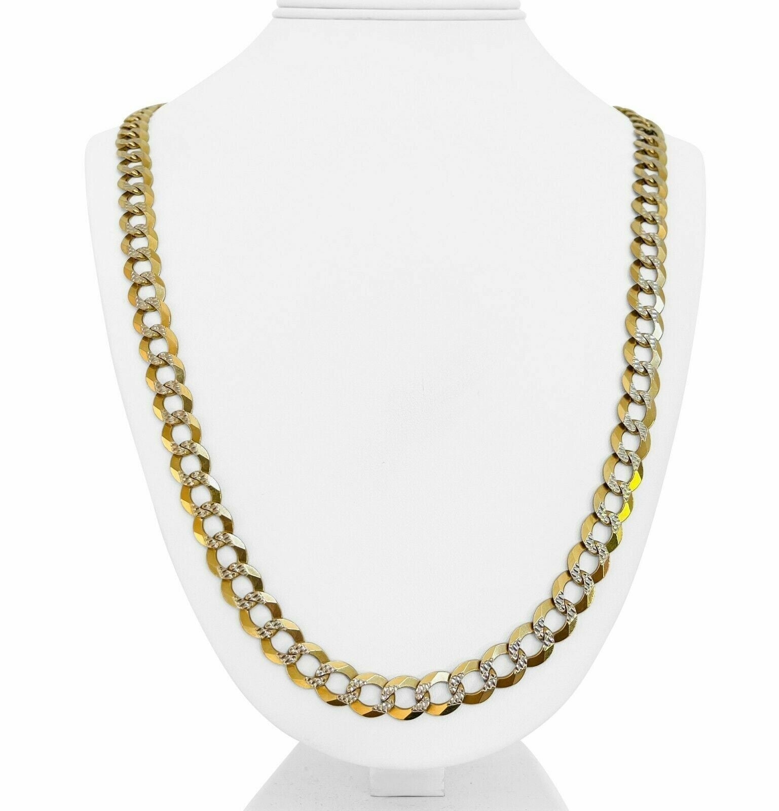 14k Yellow Gold Necklace Chain Cuban Curb Link 9mm 24" Inch Diamond Cut SOLID - GoldenlinQ