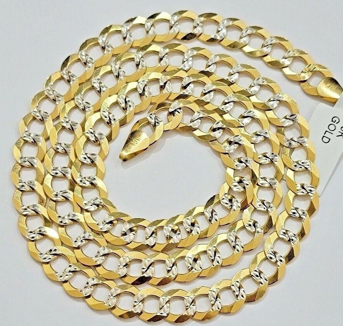 14k Yellow Gold Necklace Chain Cuban Curb Link 9mm 24" Inch Diamond Cut SOLID - GoldenlinQ
