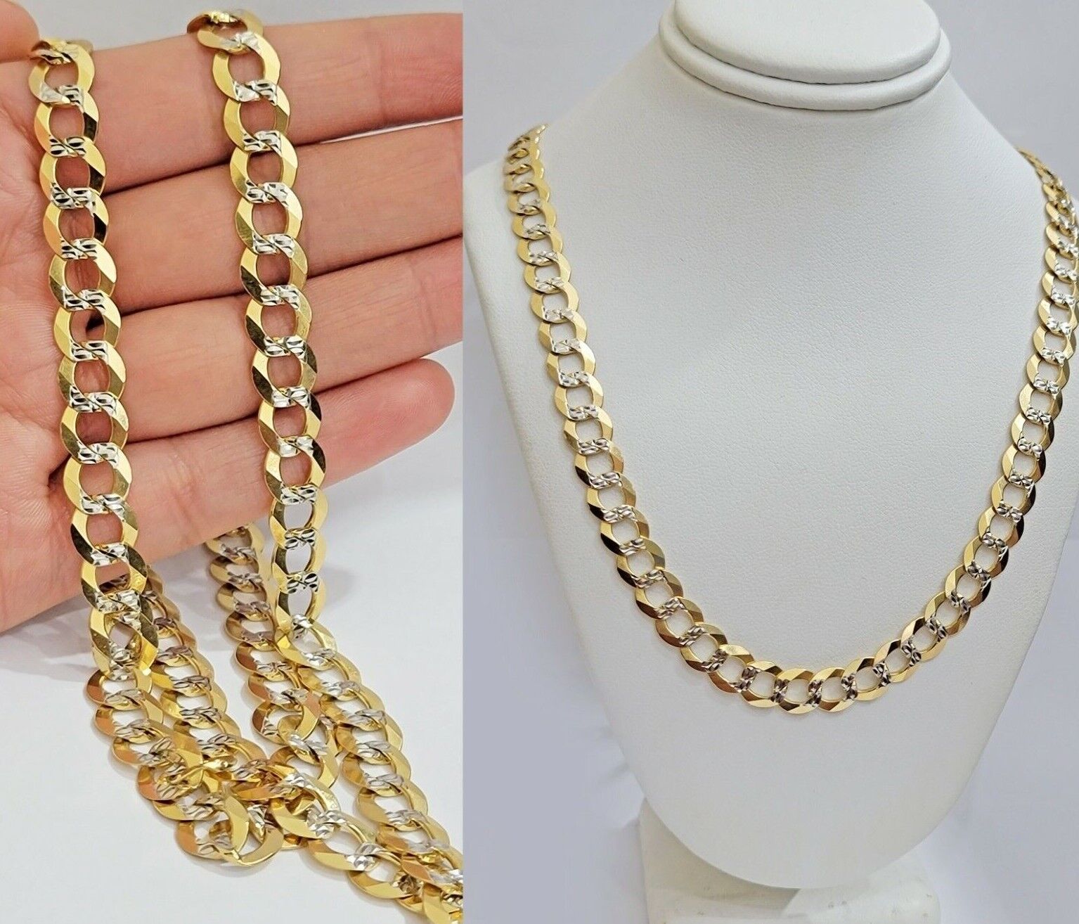 14k Yellow Gold Necklace Chain Cuban Curb Link 9mm 24" Inch Diamond Cut SOLID - GoldenlinQ
